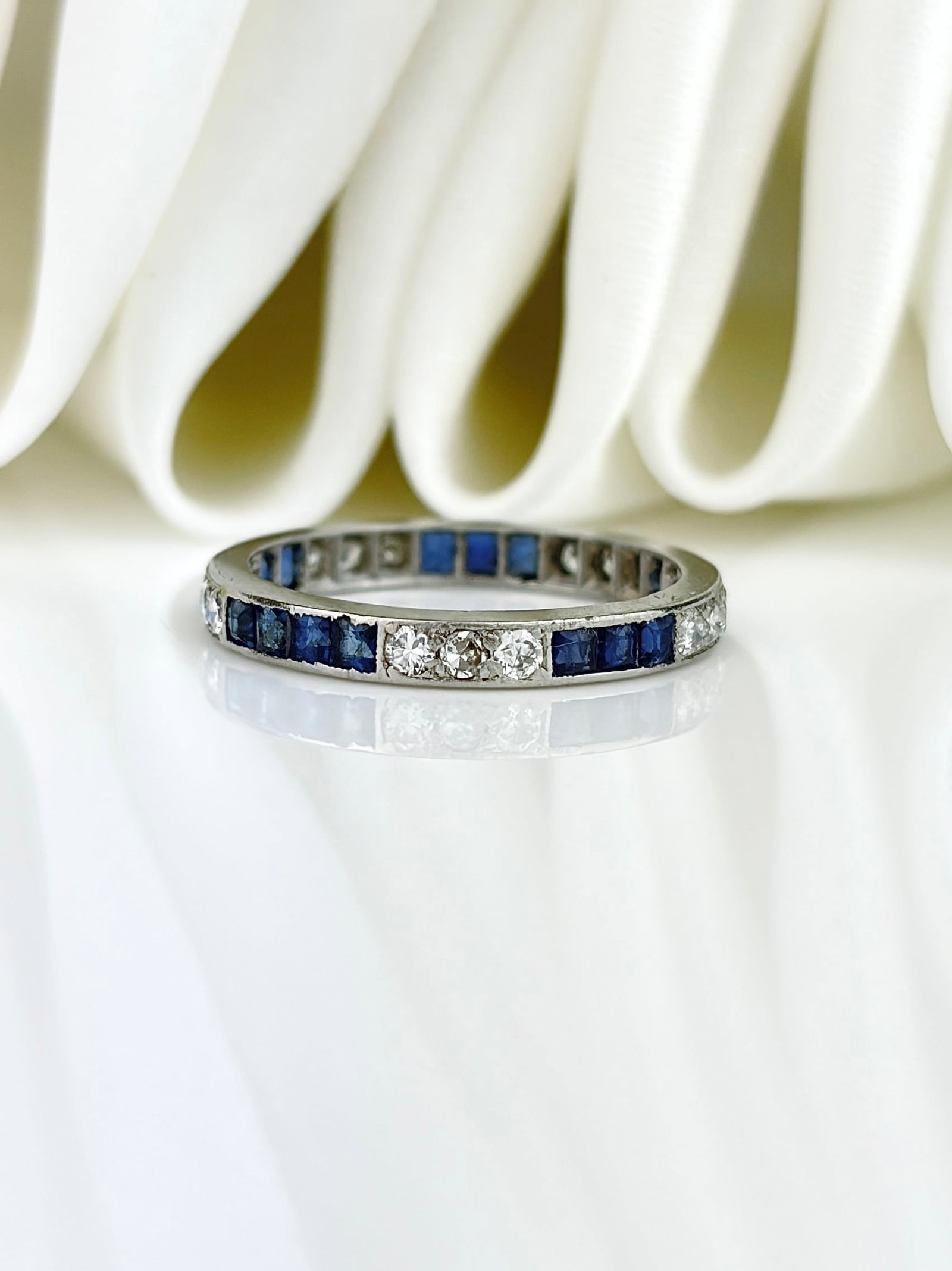 Antique 18ct White Gold Sapphire and Diamond Full Eternity Ring - 2