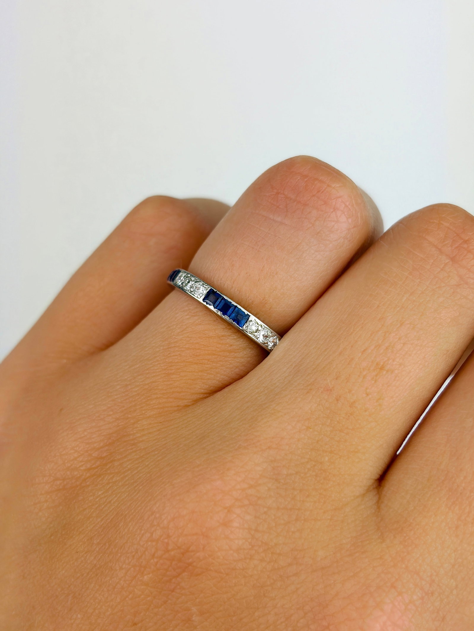 Antique 18ct White Gold Sapphire and Diamond Full Eternity Ring - 7