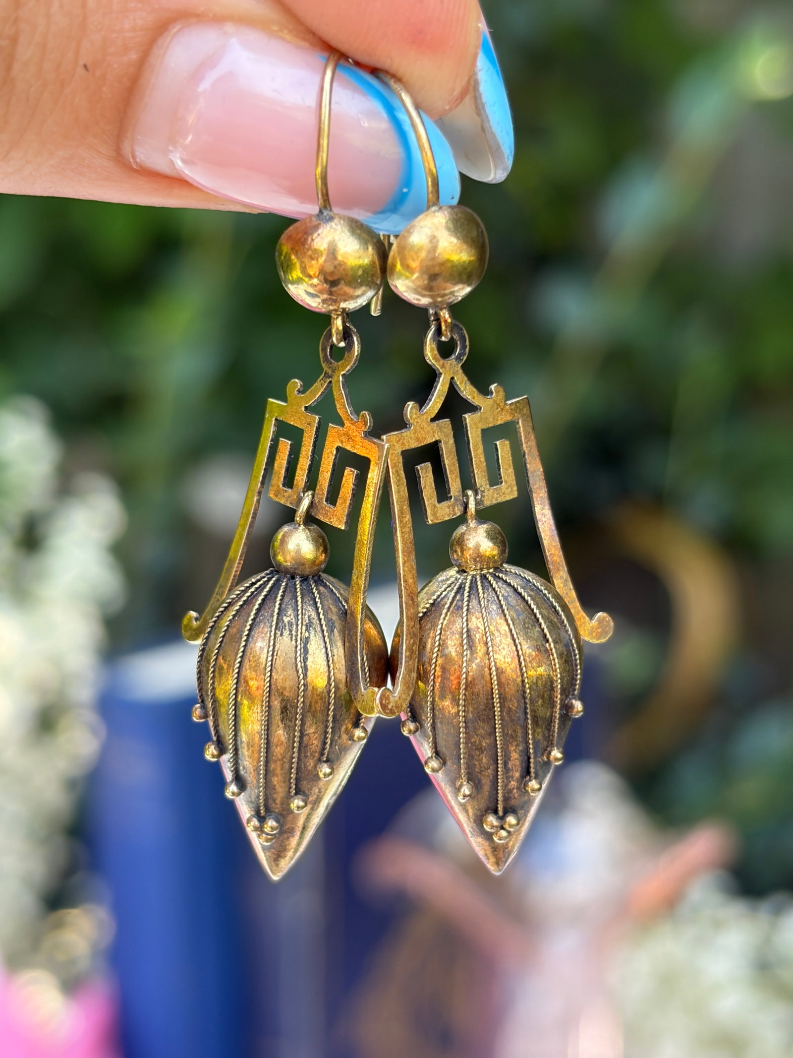 Antique Boxed Victorian Torpedo Earrings in 15ct Yellow Gold - 2
