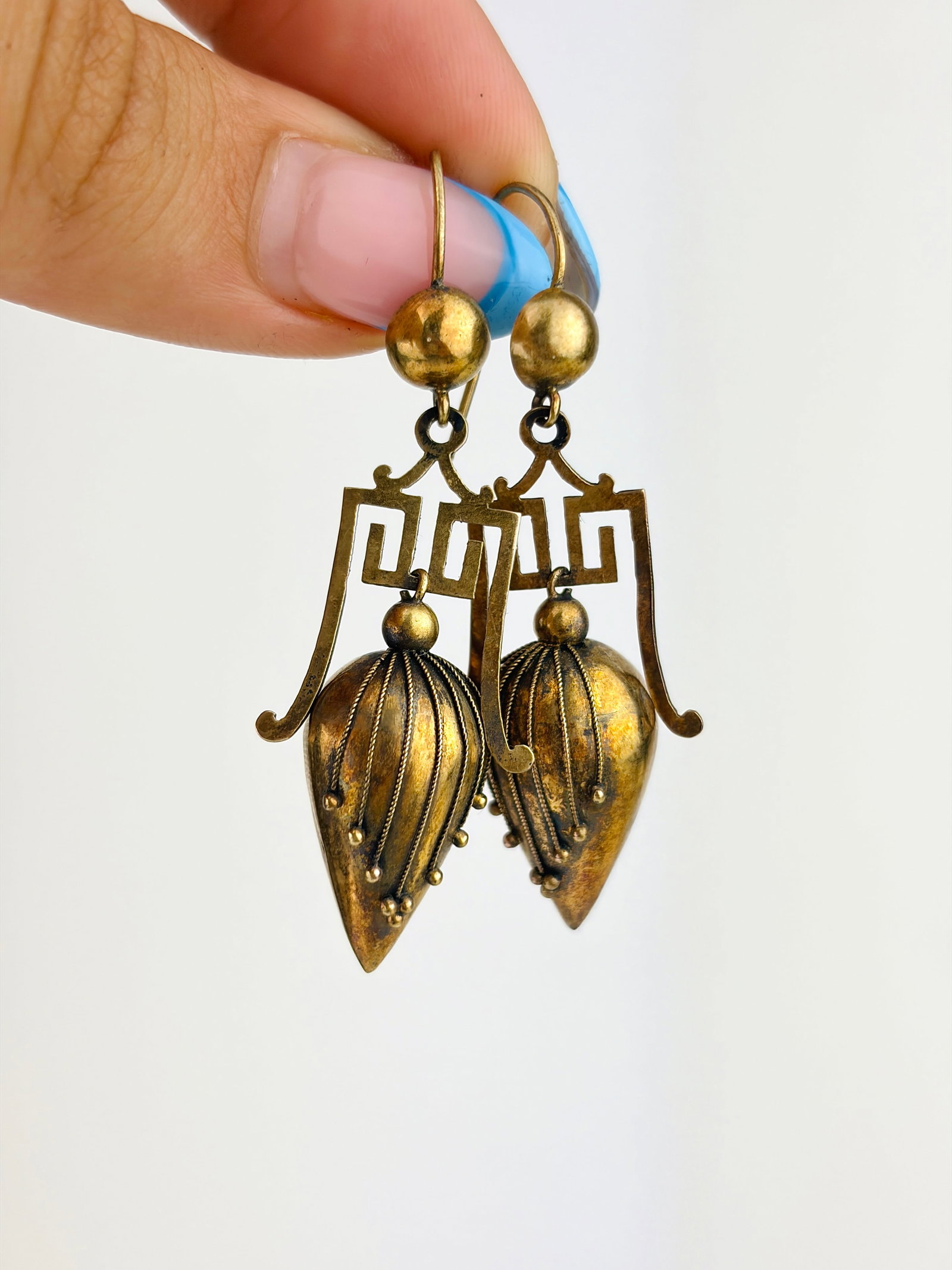Antique Boxed Victorian Torpedo Earrings in 15ct Yellow Gold - 5