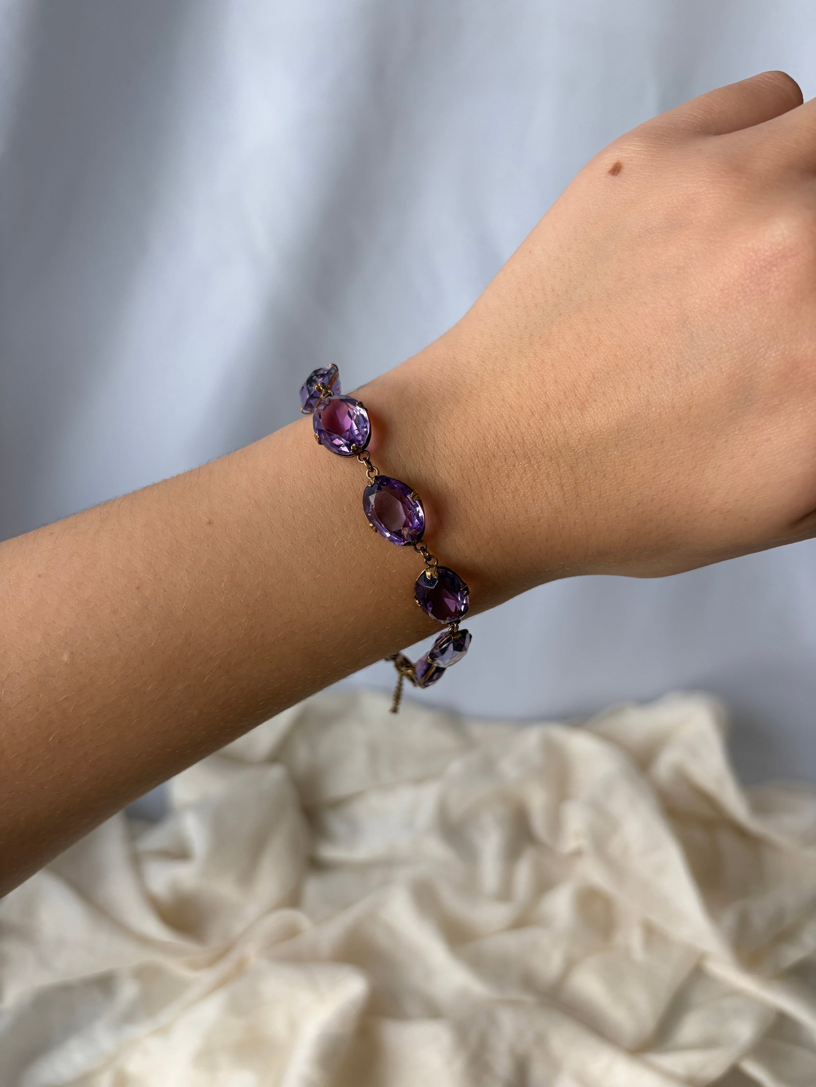 Chunky Victorian Amethyst and 9ct Gold Bracelet with safety chain - 7