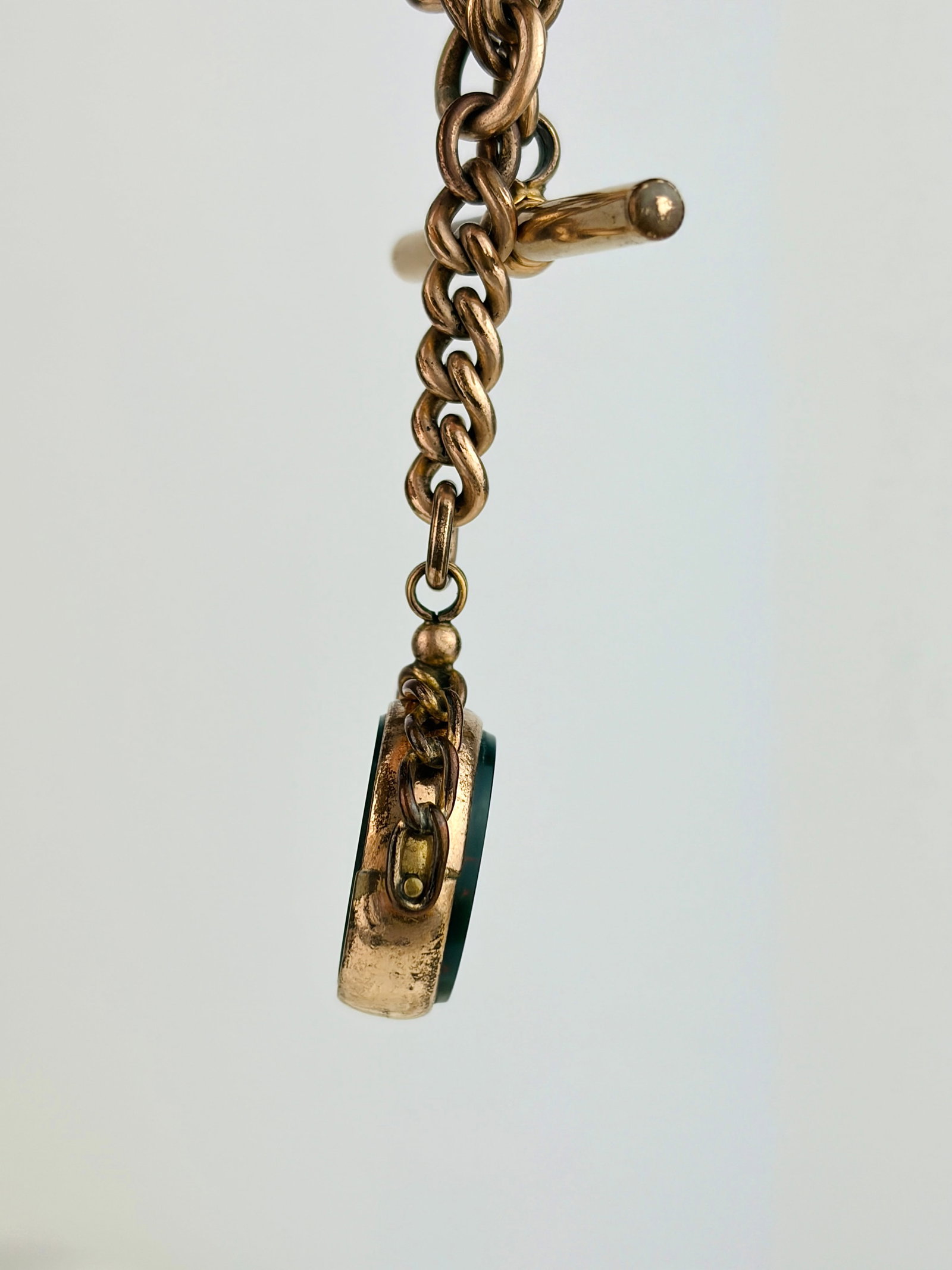 Rolled Gold Double Albert Chain with Bloodstone Spinning Fob - 2