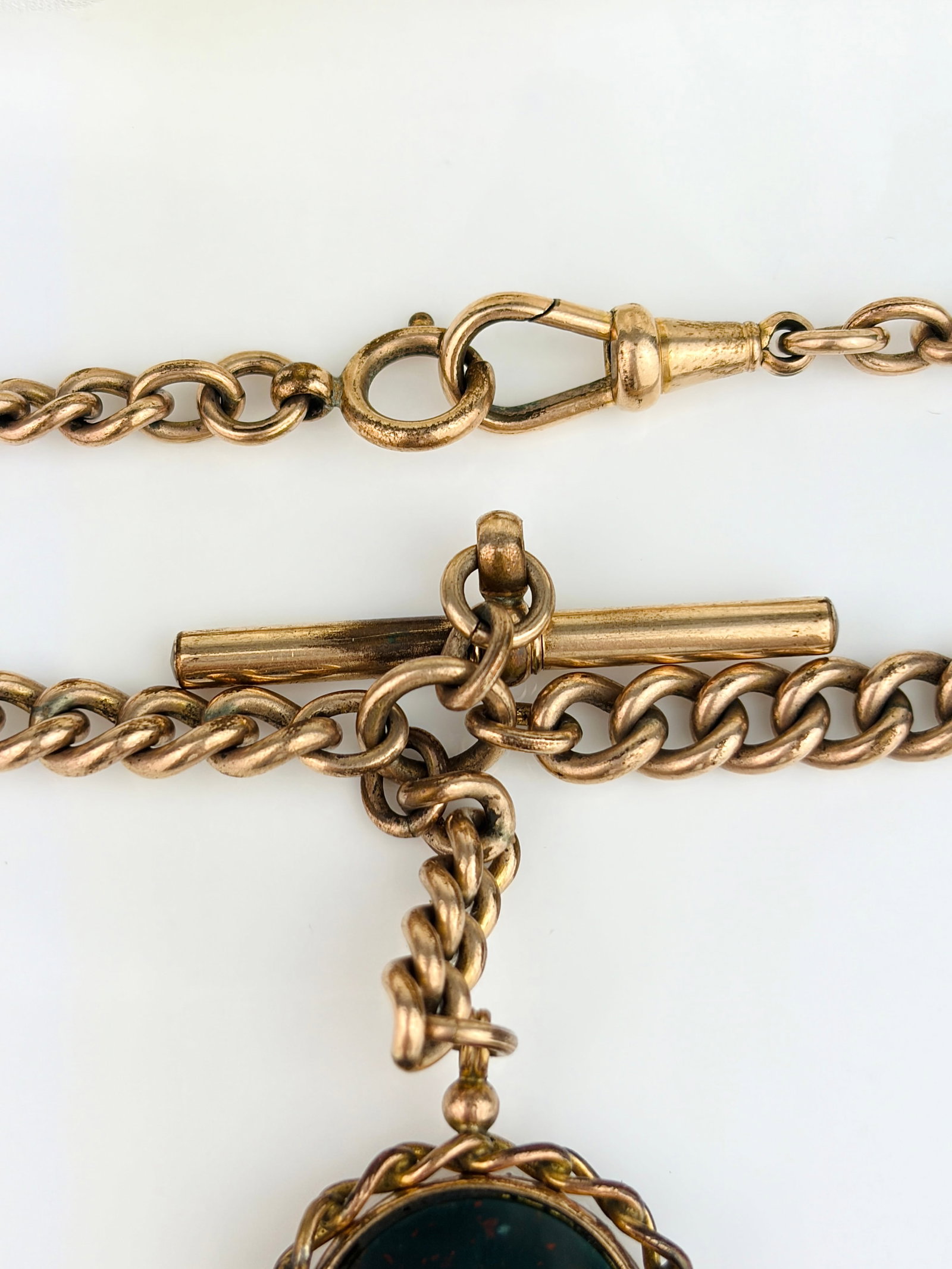 Rolled Gold Double Albert Chain with Bloodstone Spinning Fob - 3