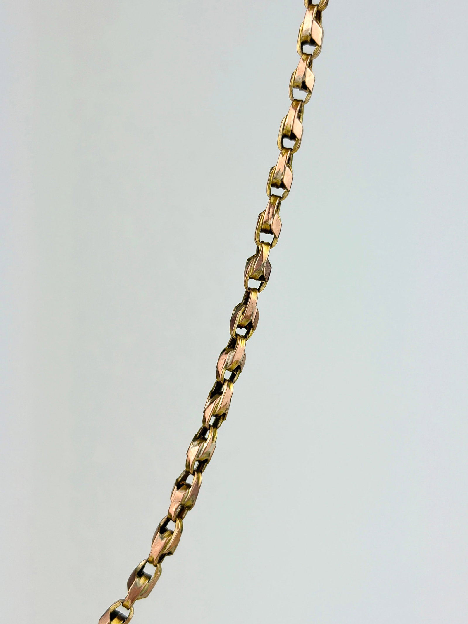 Antique 9ct Gold Unique Link Chain with Barrel Clasp and Safety Chain - 2
