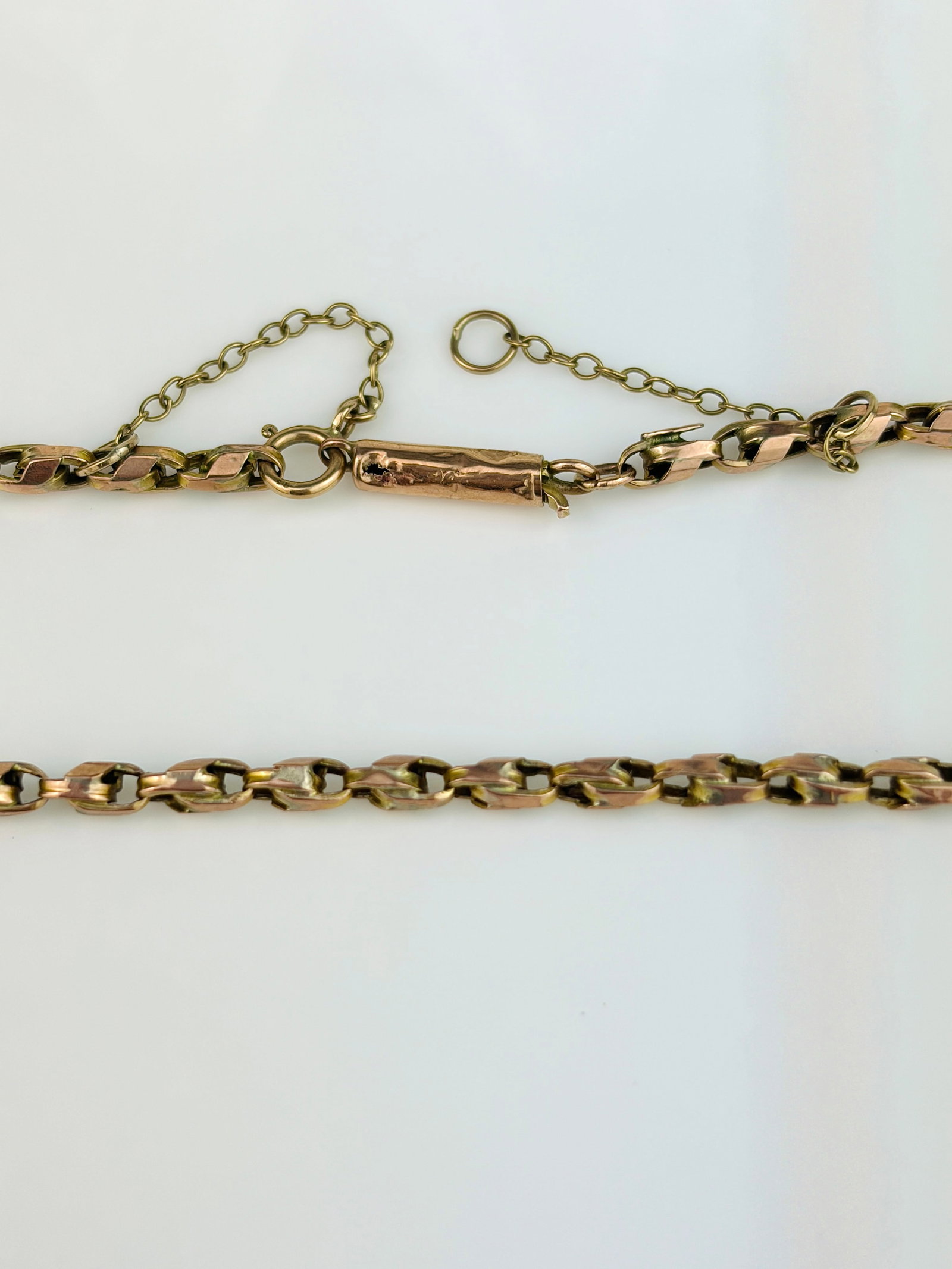 Antique 9ct Gold Unique Link Chain with Barrel Clasp and Safety Chain - 3