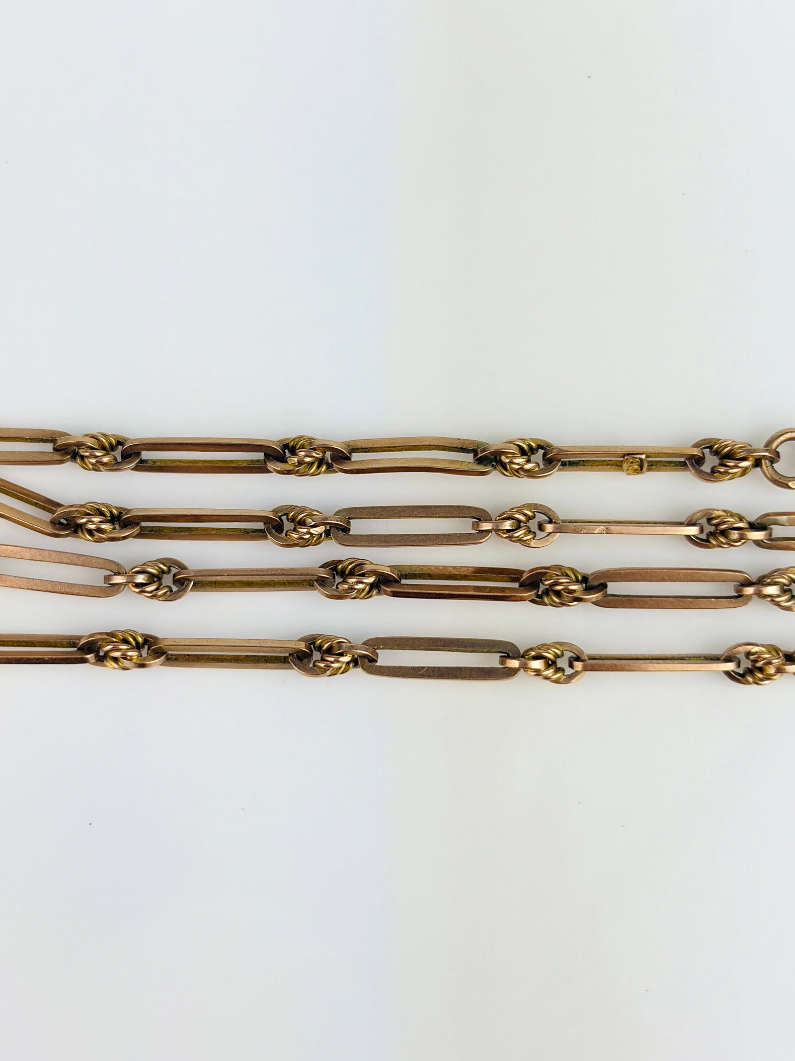 Antique 9ct Gold Trombone and Knot Link Necklace - 4