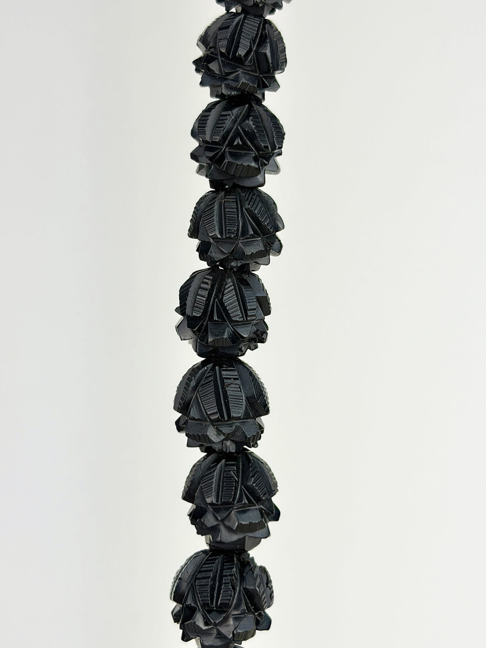 Antique Carved Jet Longguard Bead Necklace - 2