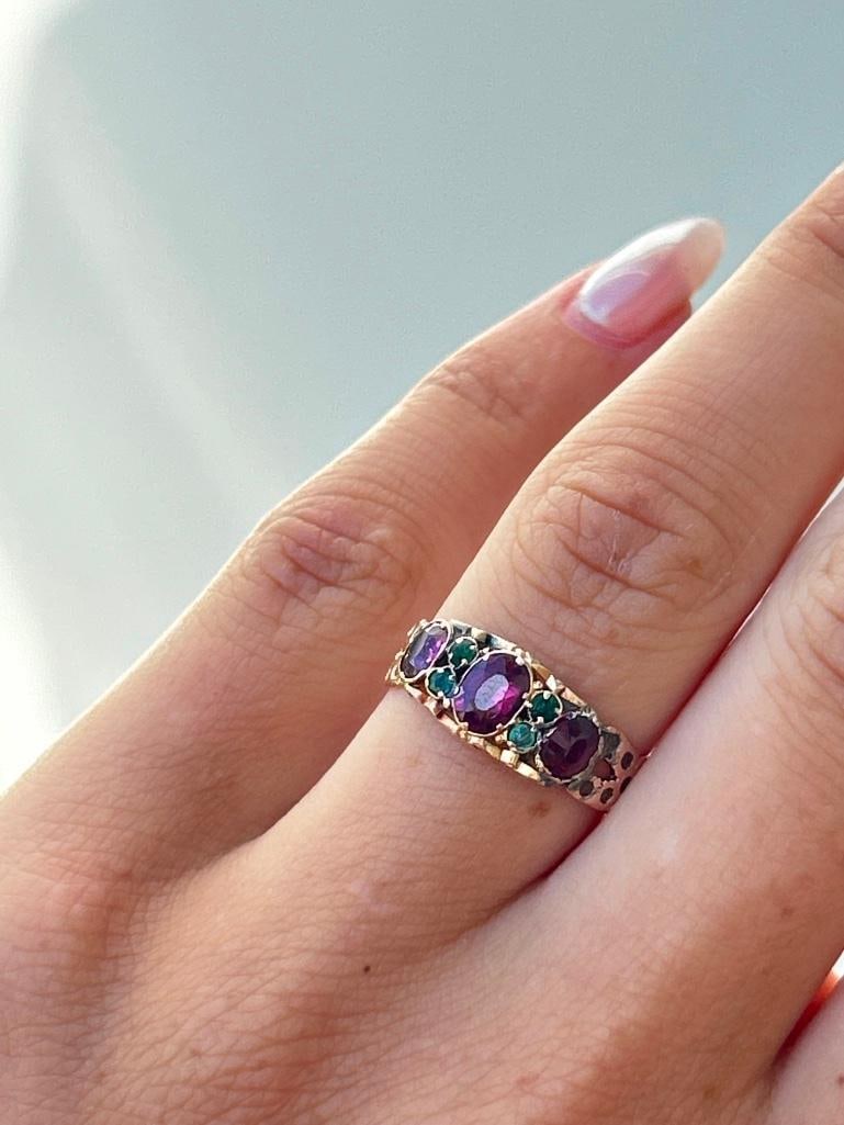 Antique gold gem set band ring - 3