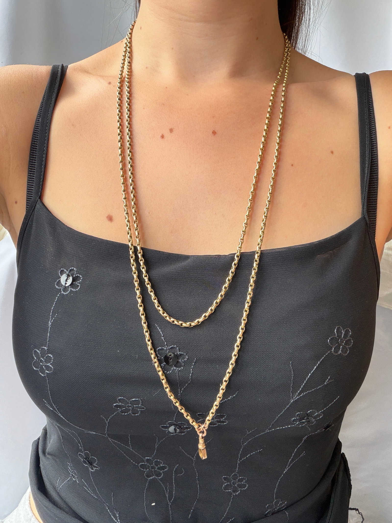ANTIQUE 9CT GOLD LONGGUARD CHAIN NECKLACE WITH DOGCLIP - 7