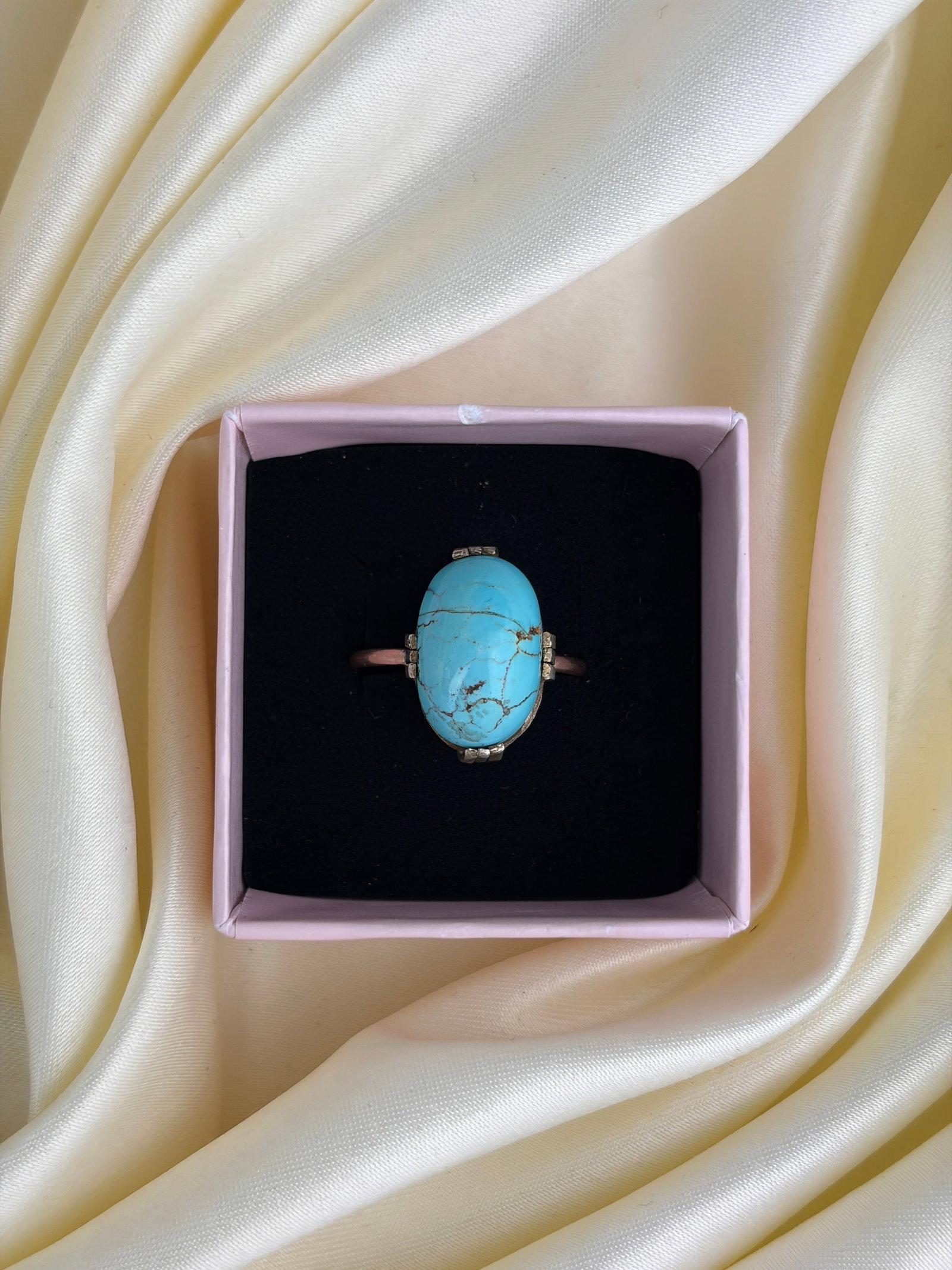 Antique gold and silver set matrix turquoise ring - 7