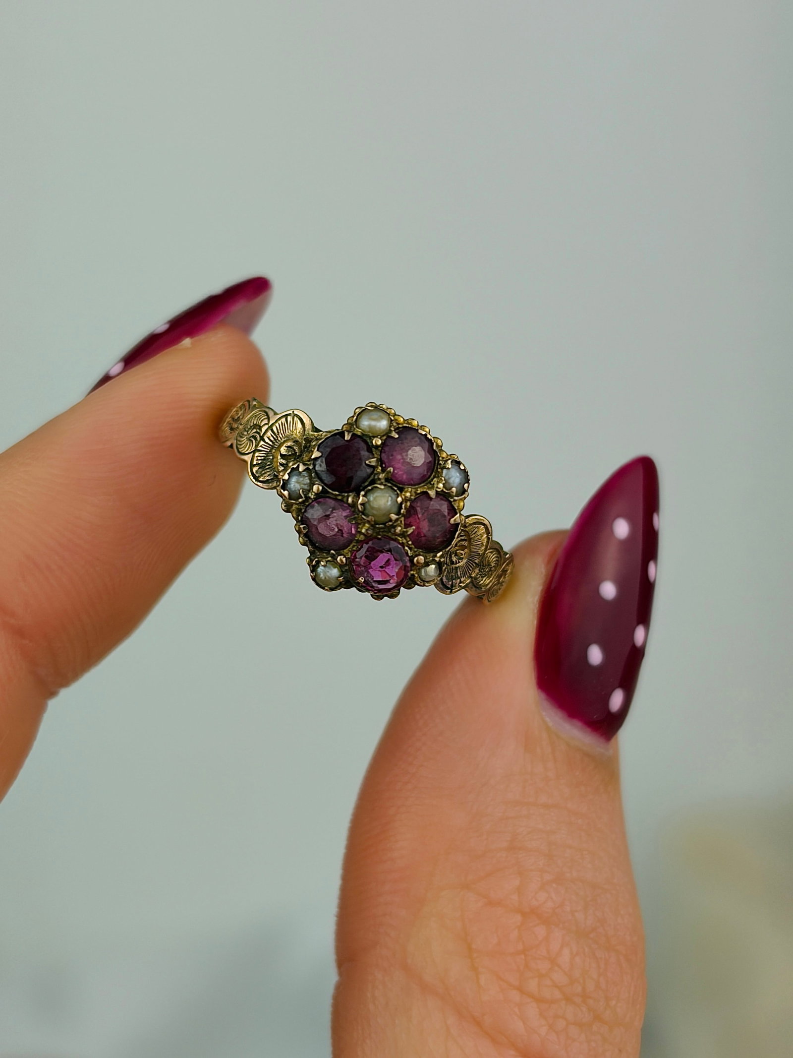antique victorian era 9ct gold multi gemstone ring - 5