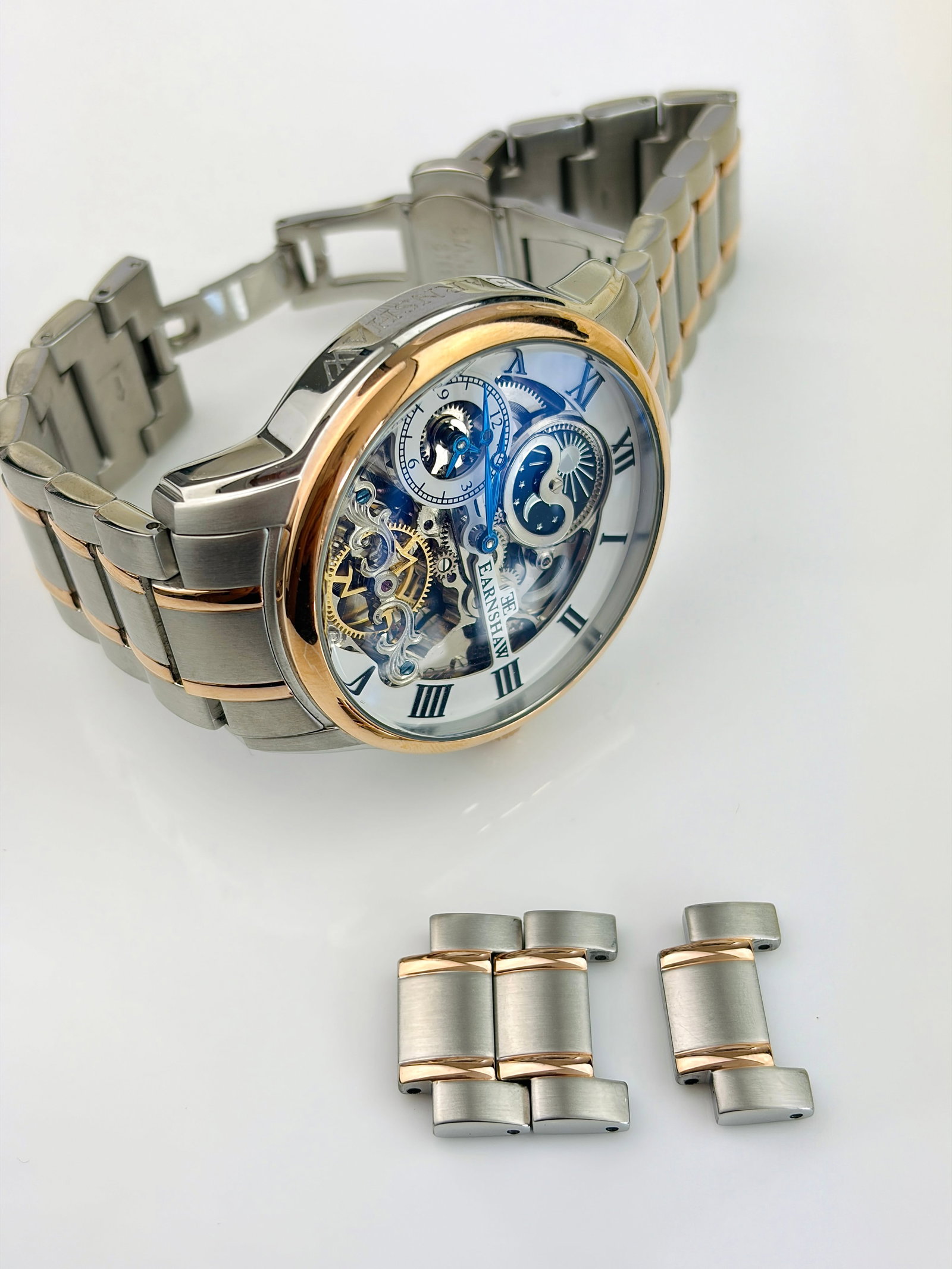 THOMAS EARNSHAW MENS DUAL TIME SKELETON WATCH WITH STAINLESS STEEL BRACELET - 5