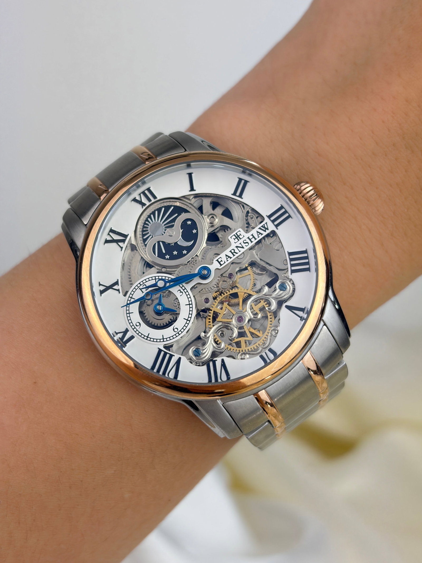 THOMAS EARNSHAW MENS DUAL TIME SKELETON WATCH WITH STAINLESS STEEL BRACELET - 7