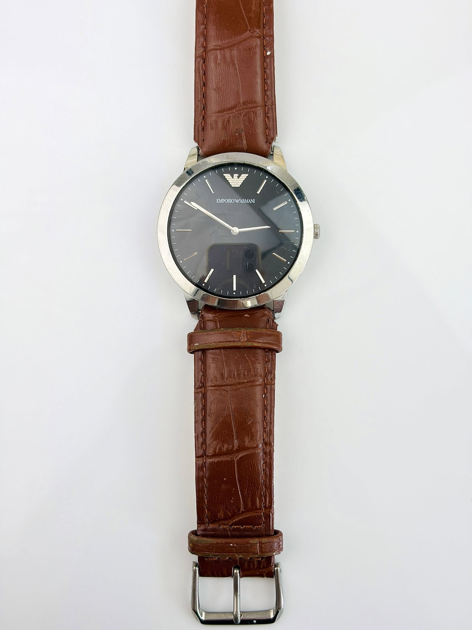 MEN'S EMPORIO ARMANI WATCH WITH BLACK DIAL AND LEATHER STRAP - 2