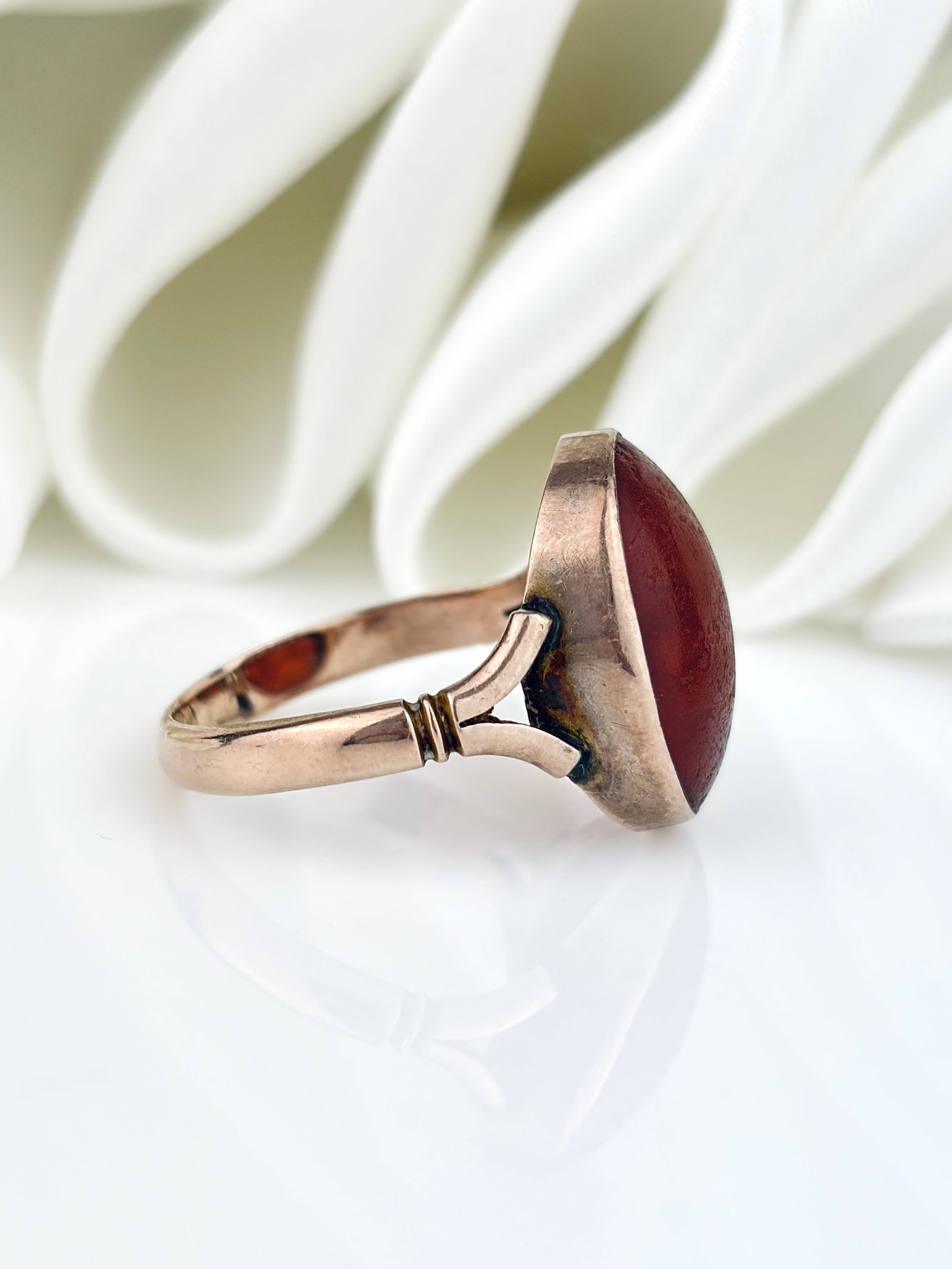 Antique 9ct Gold Cabochon Carnelian Signet Ring - 2