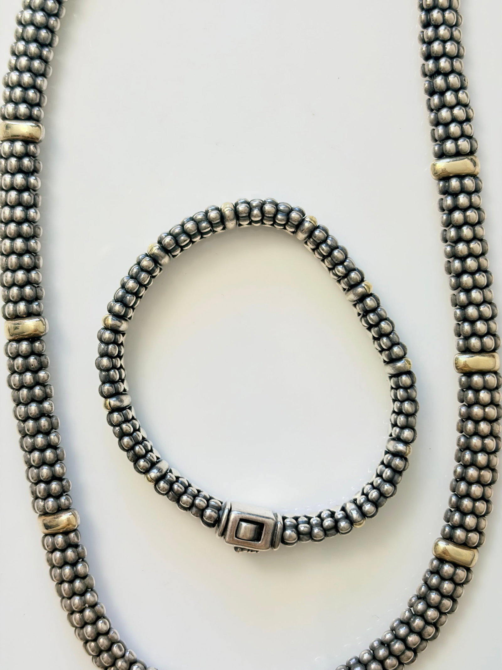 STERLING SILVER AND 18CT GOLD 'CAVIAR' NECKLACE AND BRACELET SET - 2