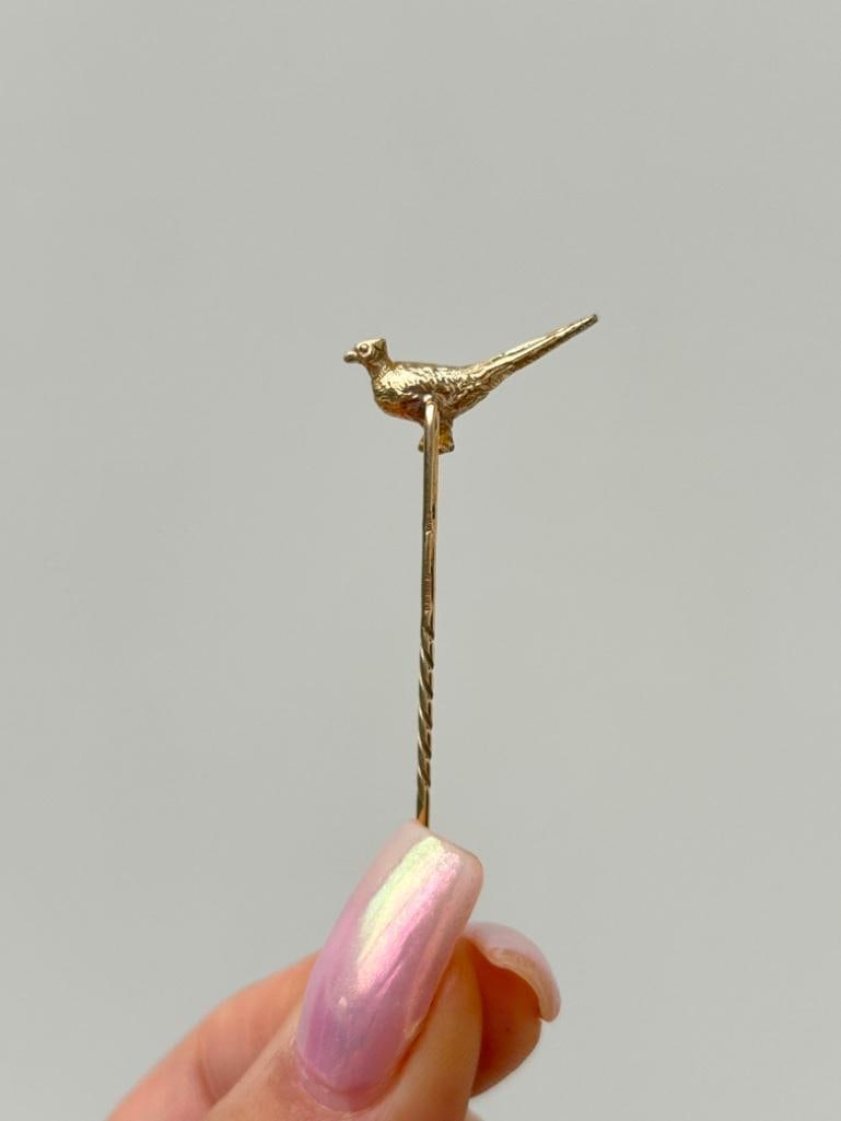 Antique Boxed Gold Pheasant Pin with Ruby Eye - 4