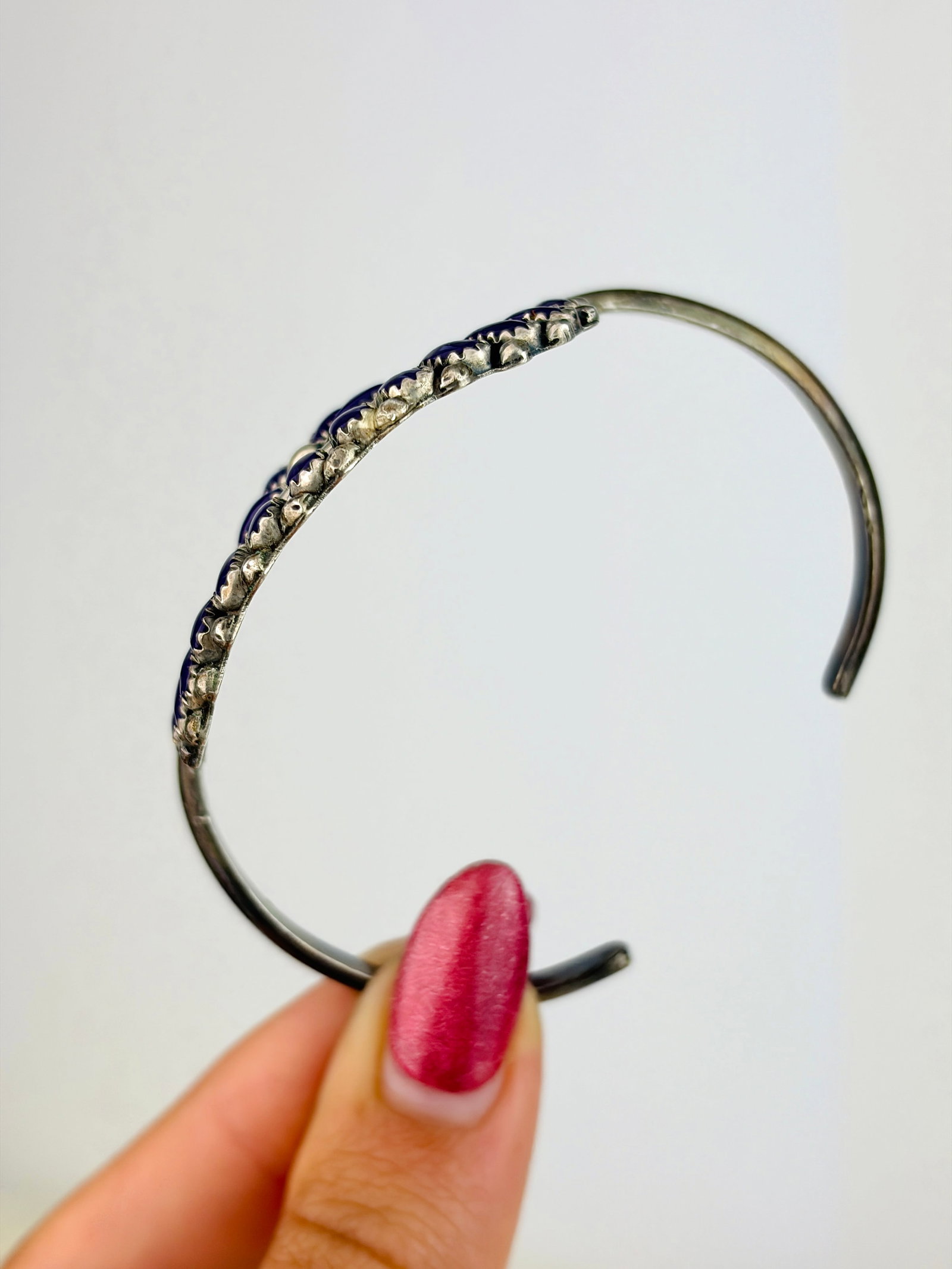 Sterling Silver Purple Stone Ornate Design Cuff Bangle - 2