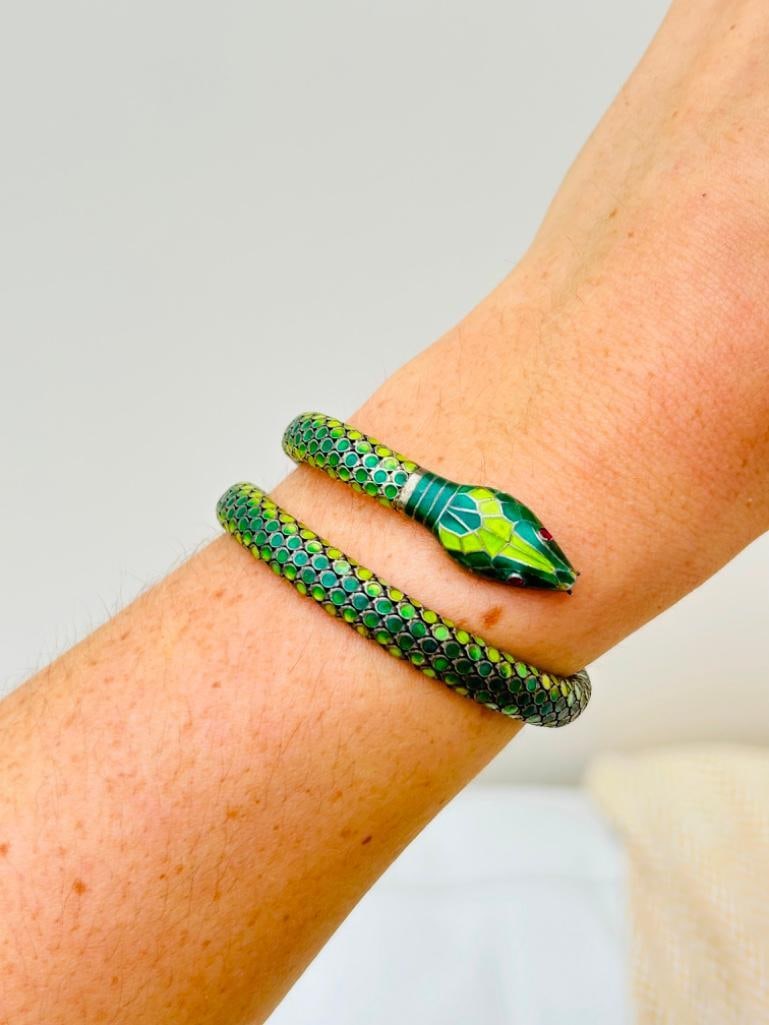 Amazing Green Coiled Snake Bangle Bracelet in 935 - 2