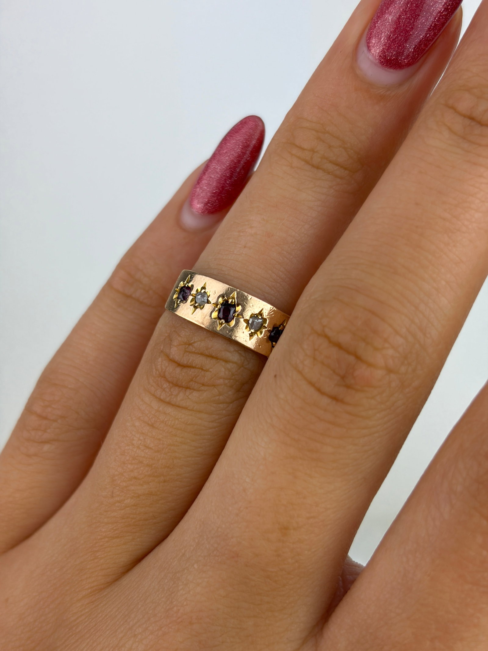 Antique c.1878 15ct Gold Ruby and Diamond 5 Stone Star Ring - 8