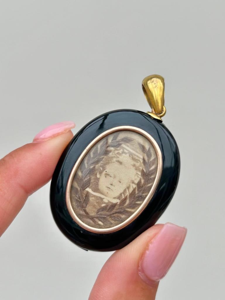 Antique Huge 18ct Yellow Gold Pearl and Onyx Star Locket Pendant - 4