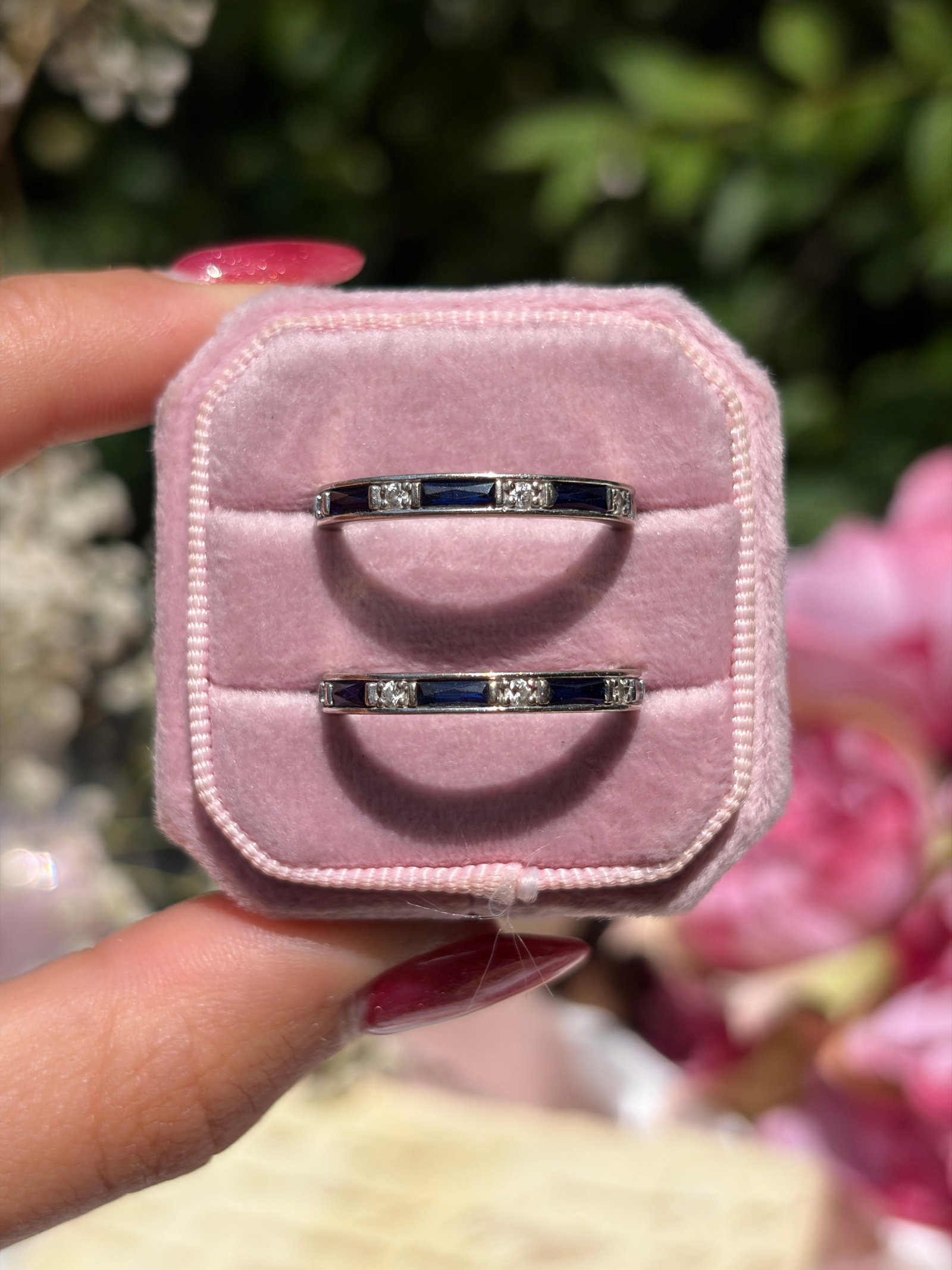 Pair of Vintage 14ct White Gold Sapphire and Diamond Full Eternity Band Rings - 2