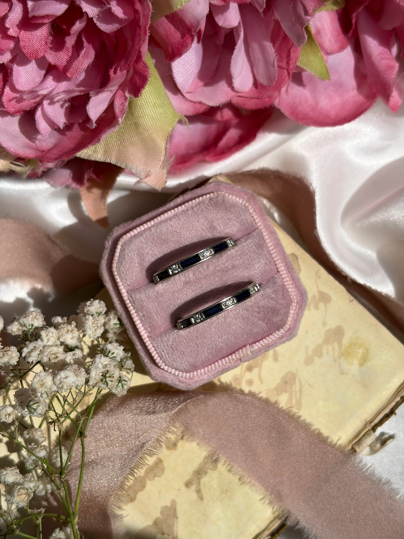 Pair of Vintage 14ct White Gold Sapphire and Diamond Full Eternity Band Rings - 3