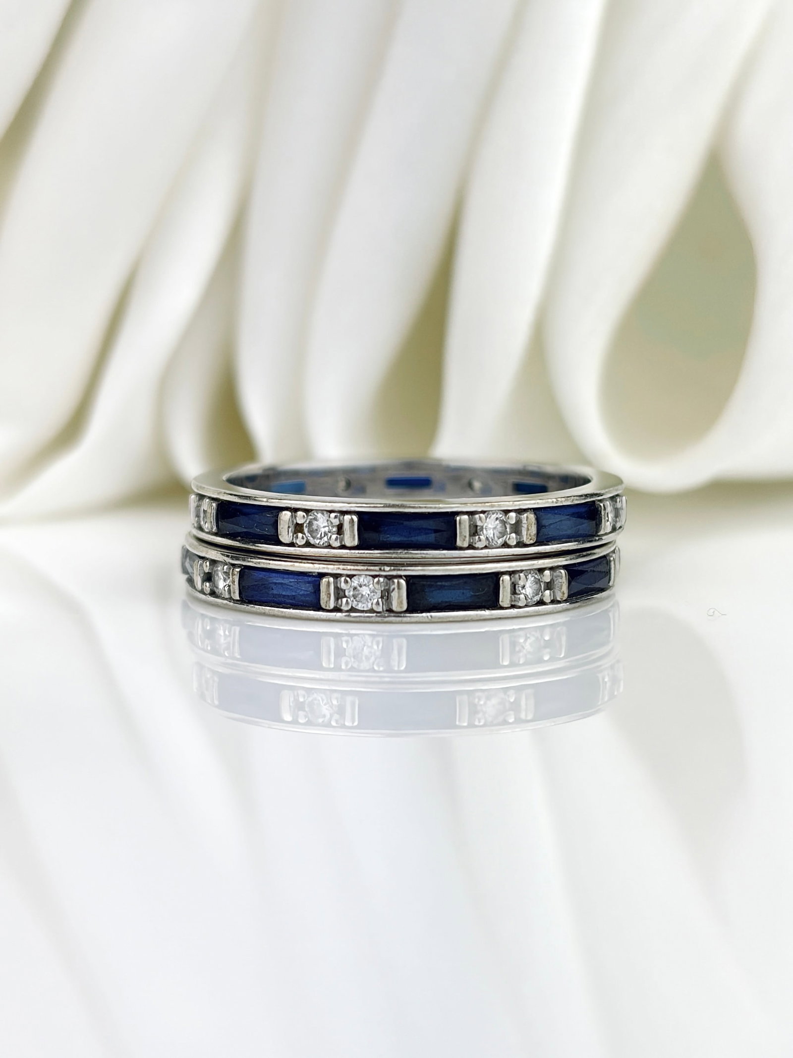 Pair of Vintage 14ct White Gold Sapphire and Diamond Full Eternity Band Rings - 5