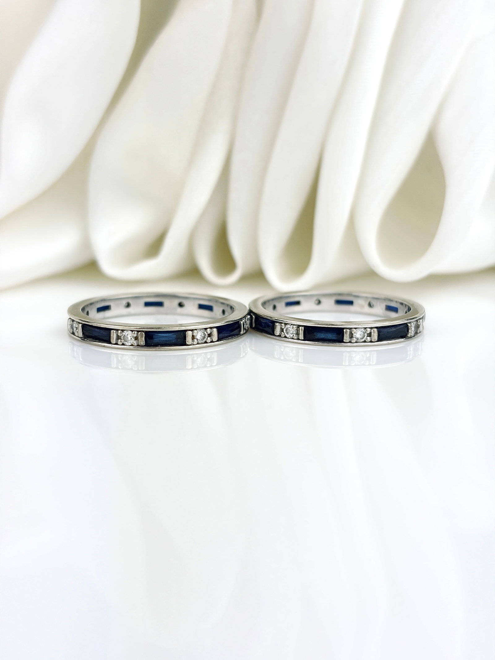Pair of Vintage 14ct White Gold Sapphire and Diamond Full Eternity Band Rings - 6