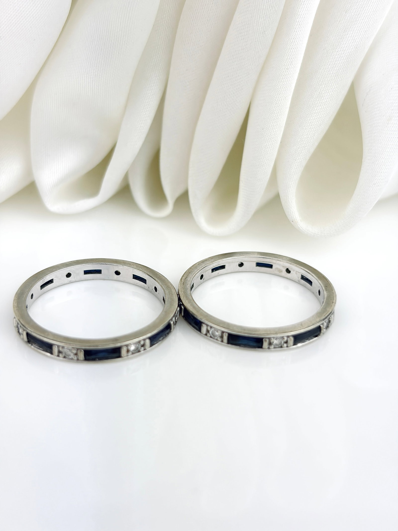Pair of Vintage 14ct White Gold Sapphire and Diamond Full Eternity Band Rings - 7