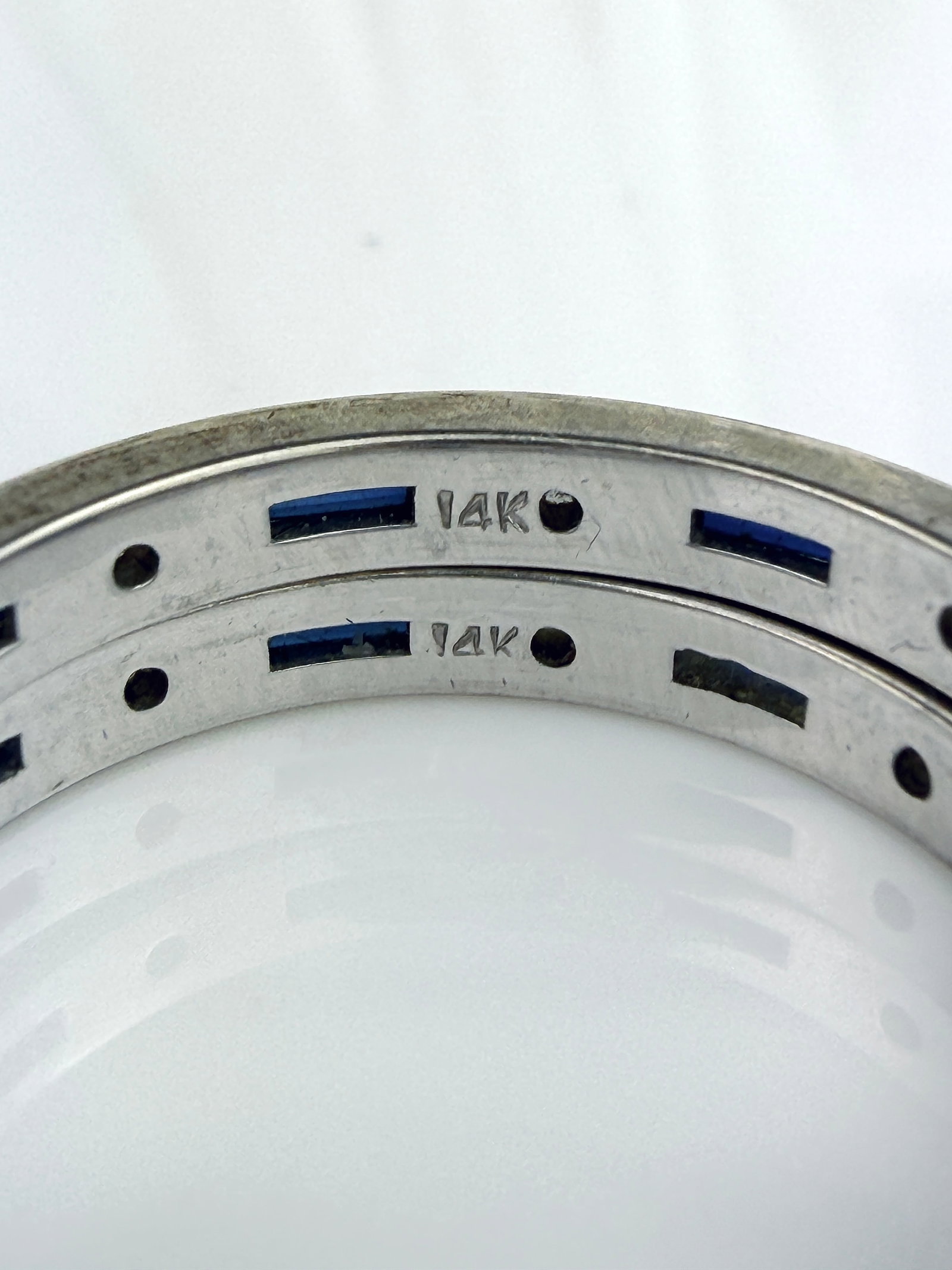 Pair of Vintage 14ct White Gold Sapphire and Diamond Full Eternity Band Rings - 8