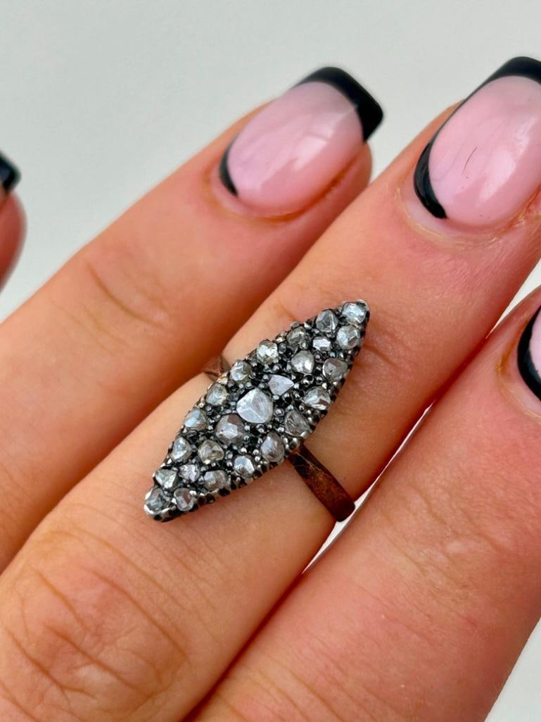 Large Gold Diamond Navette Ring - 2