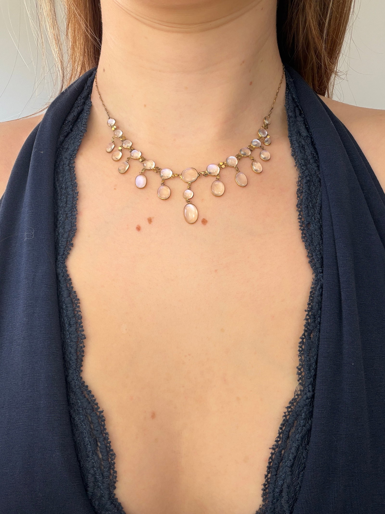 ANTIQUE GOLD MOONSTONE DROP NECKLACE - 7