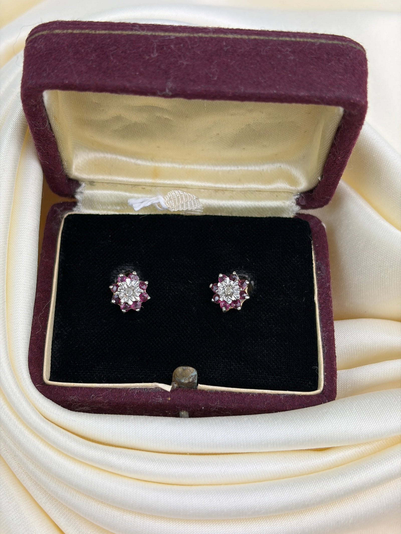 Sweet Ruby and Diamond Flower Earrings in Gold in Box - 2