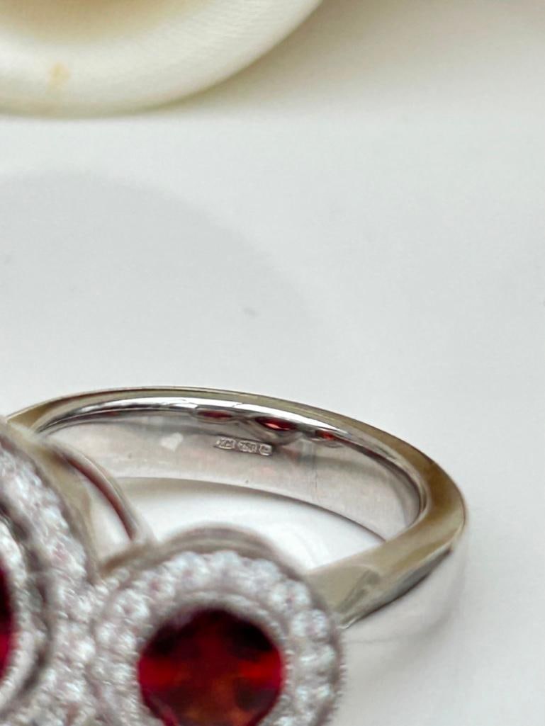 Chunky 18ct White Gold Garnet and Diamond 3 Stone Halo Ring - 7