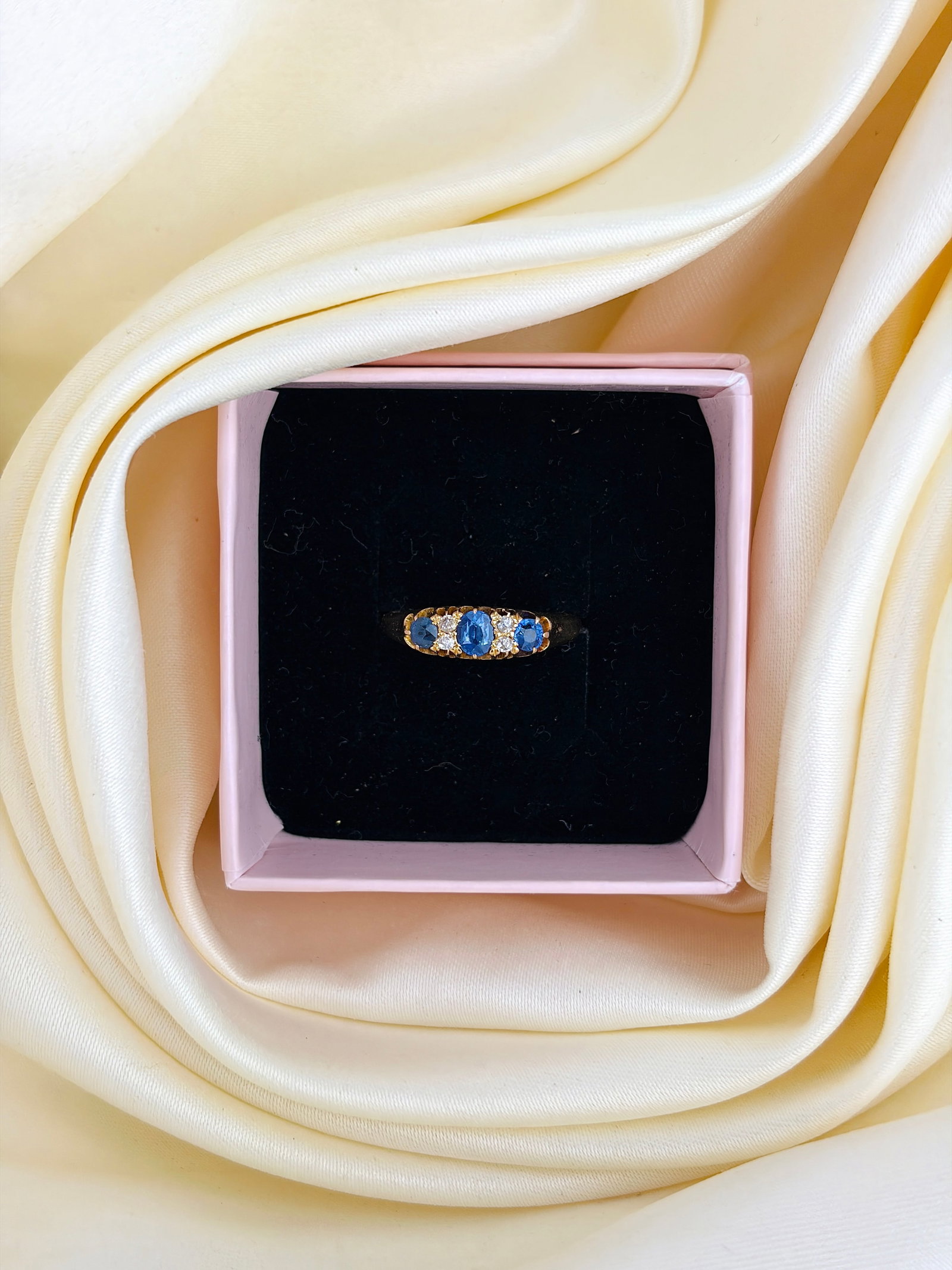 Wonderful Sapphire and Diamond 5 Stone Ring in Gold - 9