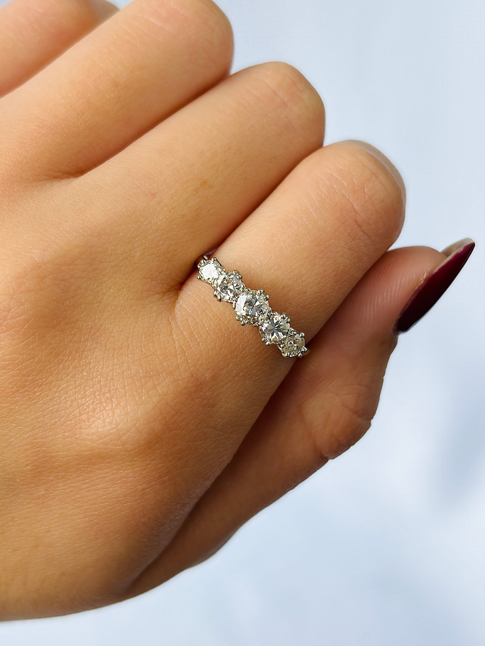 Antique 18ct Gold and Platinum 1.05ct Diamond 5 Stone Ring - 8