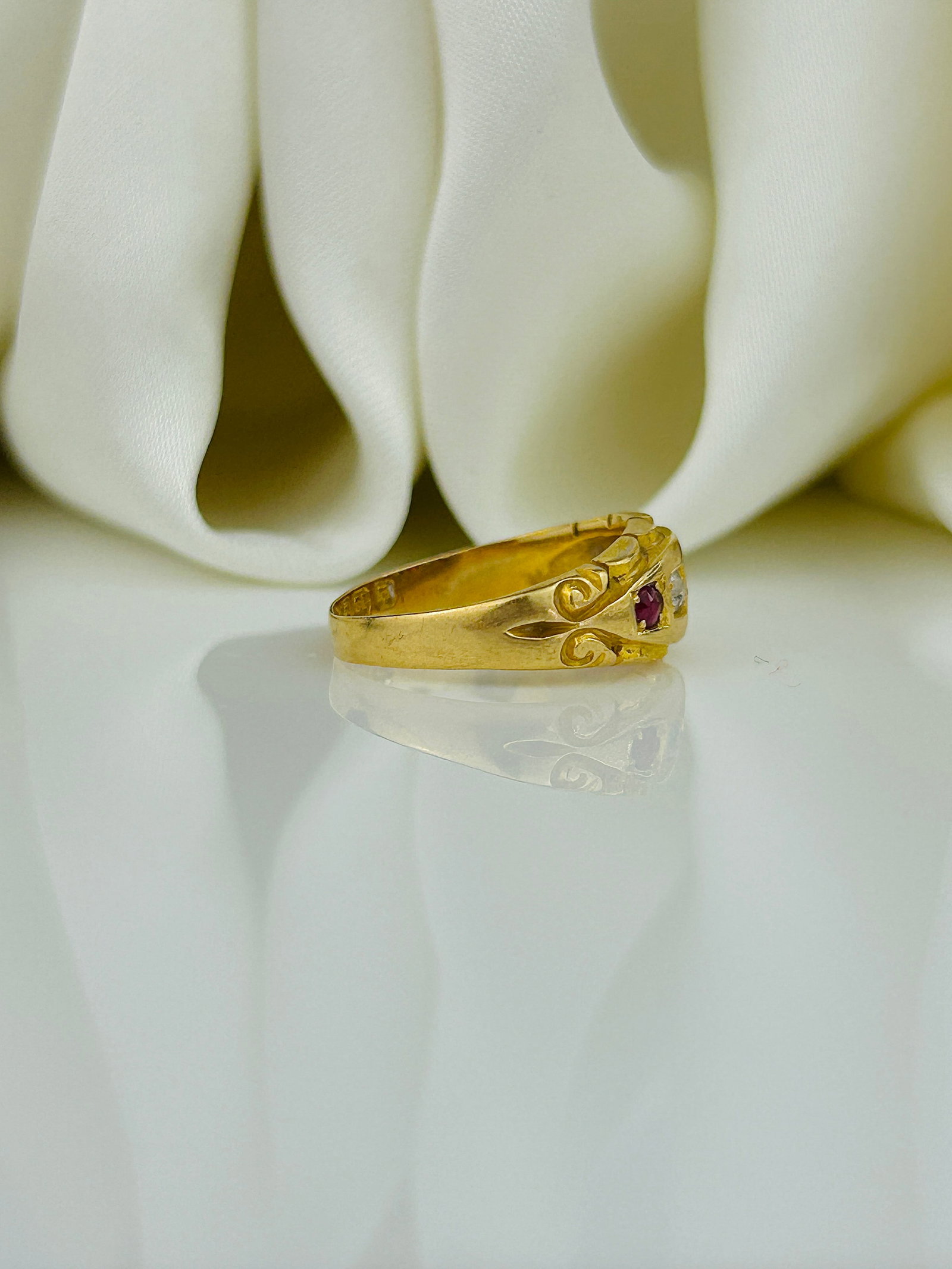 Antique C.1896 Ruby and Diamond Ornate Ring in 18ct Yellow Gold - 2