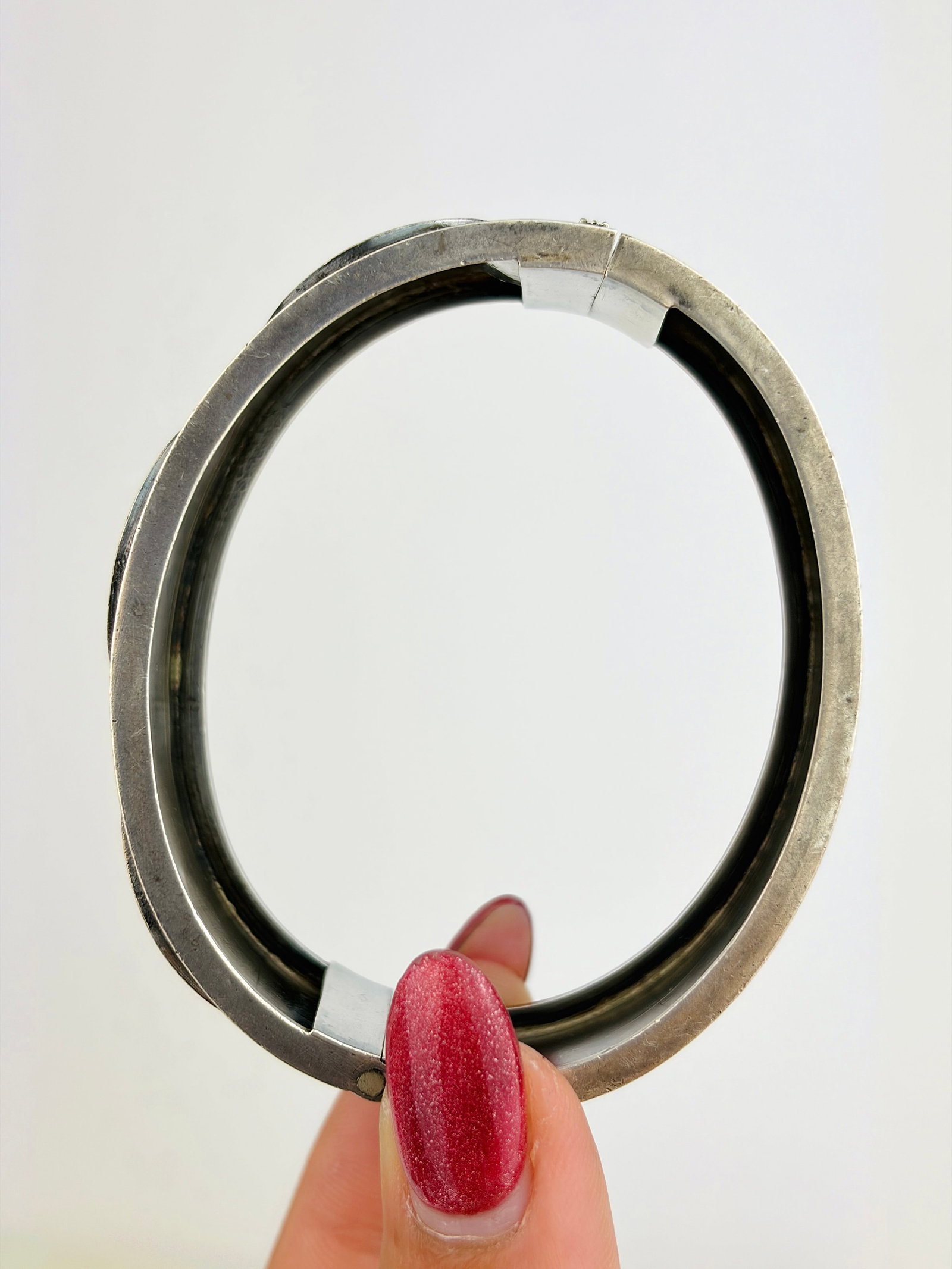 Wide Antique Silver Aesthetic Bangle with Gold Overlay - 2
