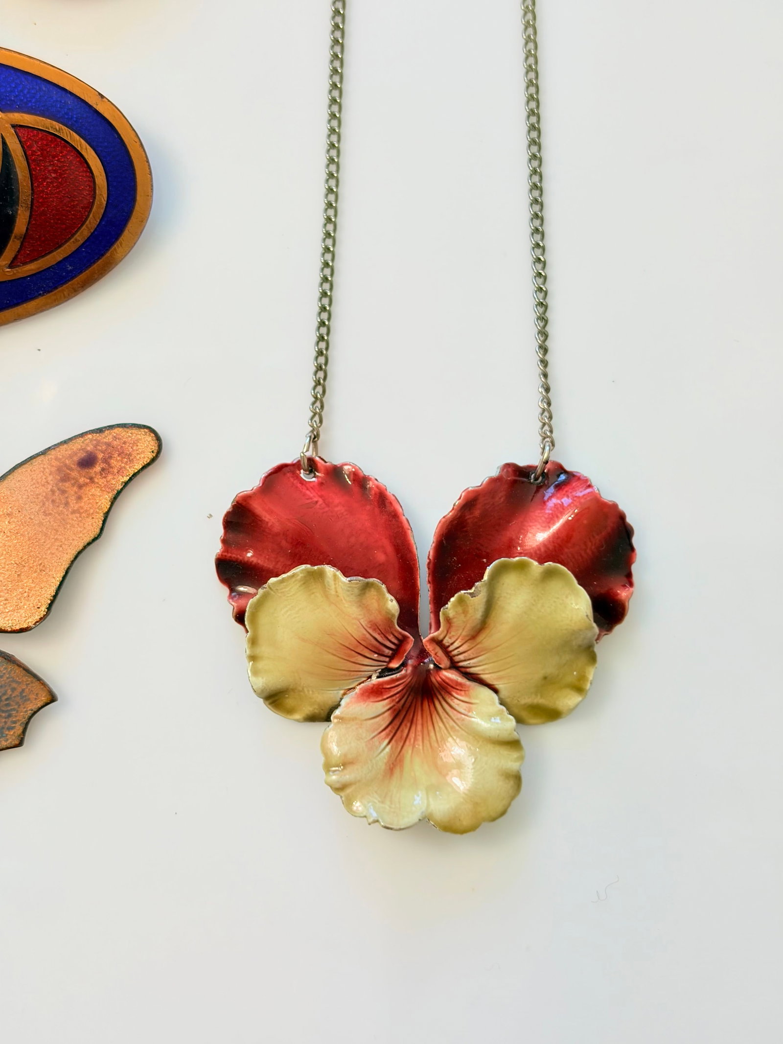MIXED LOT- VINTAGE ENAMEL PANSY PENDANT ETC - 2