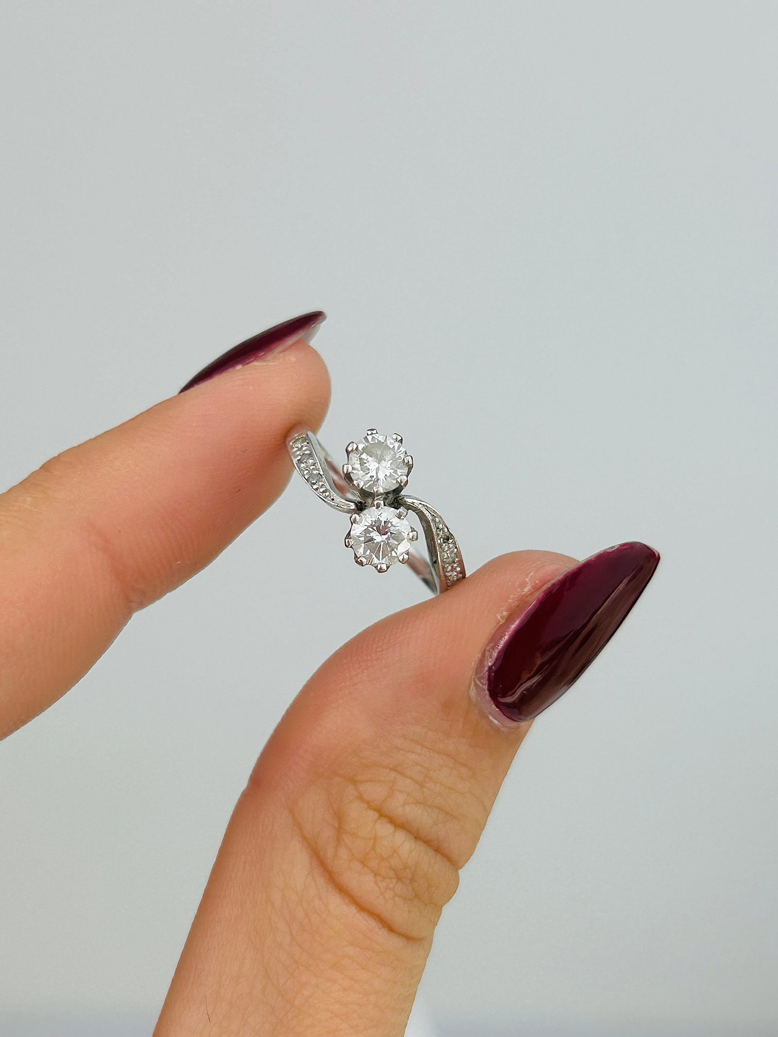 Vintage 18ct White Gold and Platinum Diamond Toi Et Moi Ring - 5