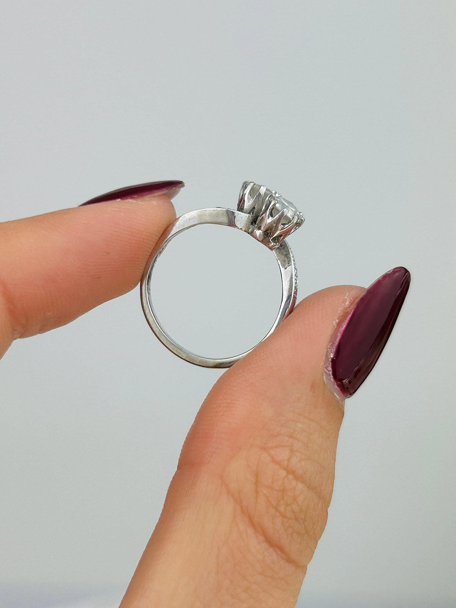 Vintage 18ct White Gold and Platinum Diamond Toi Et Moi Ring - 6