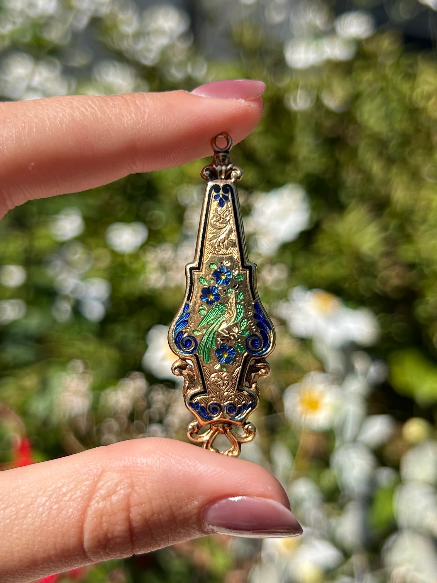 Antique Enamel Floral Pendant in 22ct Gold - 7
