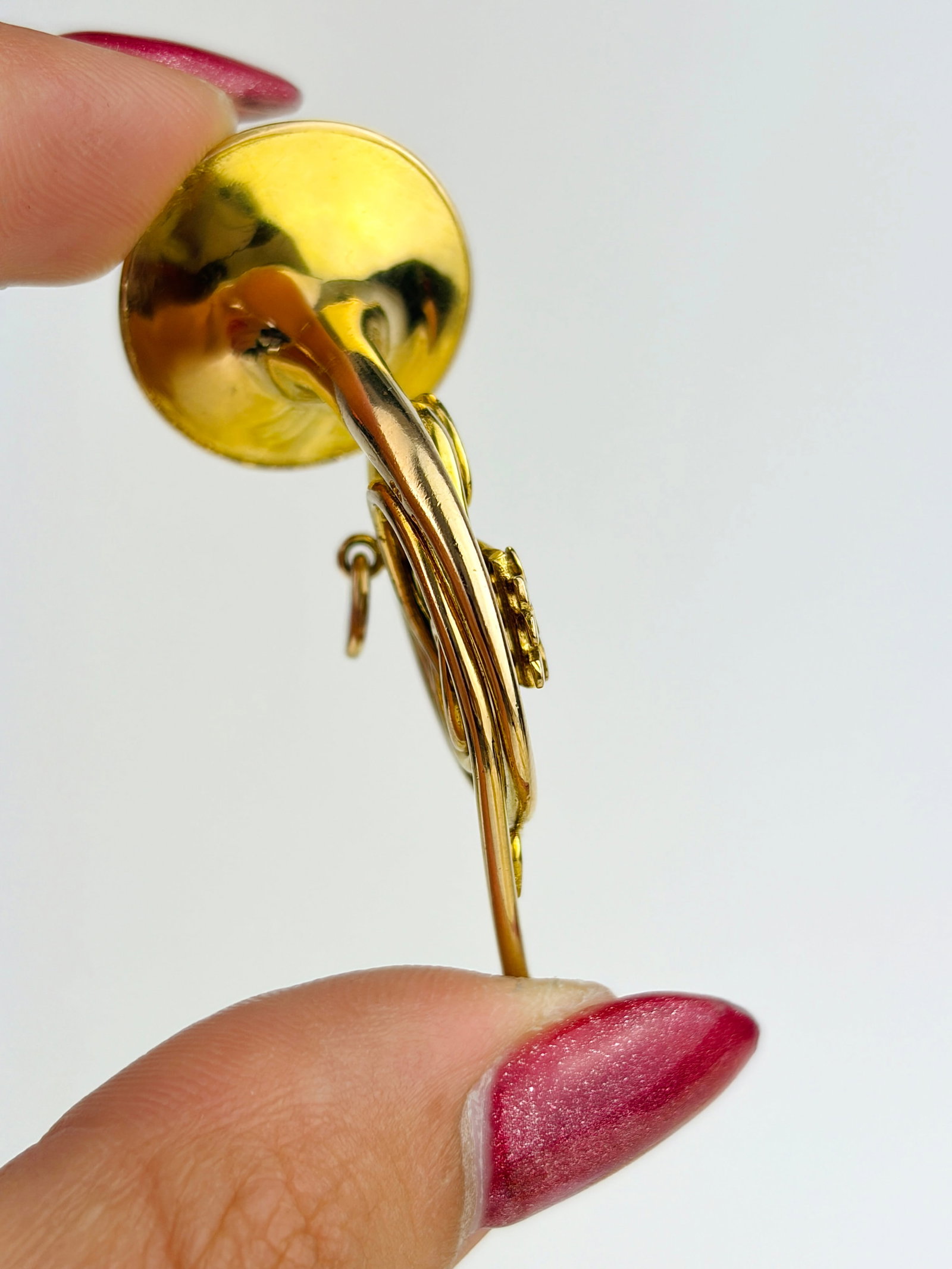 Vintage 9ct Yellow Gold Large French Horn Pendant - 4