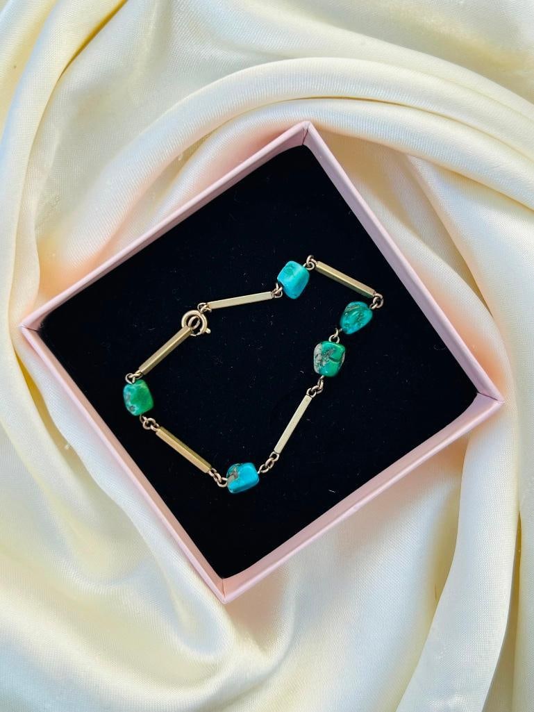 Chunky 9ct Gold and Turquoise Bracelet - 2