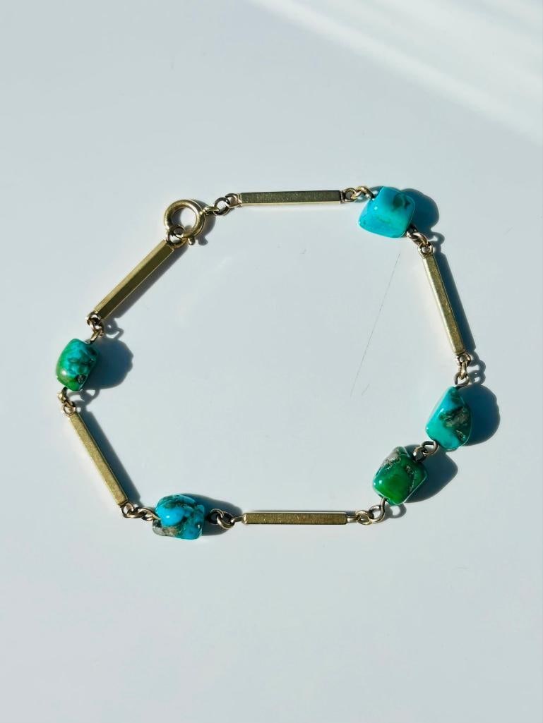 Chunky 9ct Gold and Turquoise Bracelet - 3