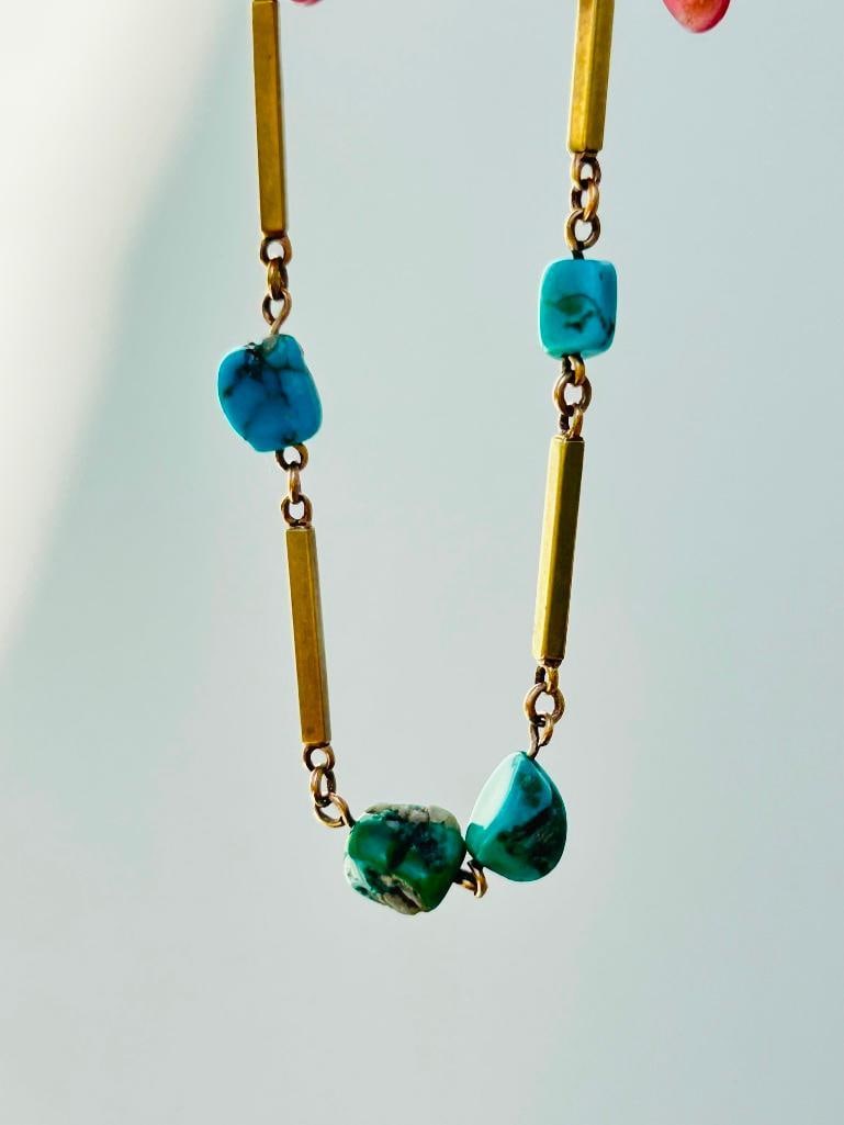 Chunky 9ct Gold and Turquoise Bracelet - 5
