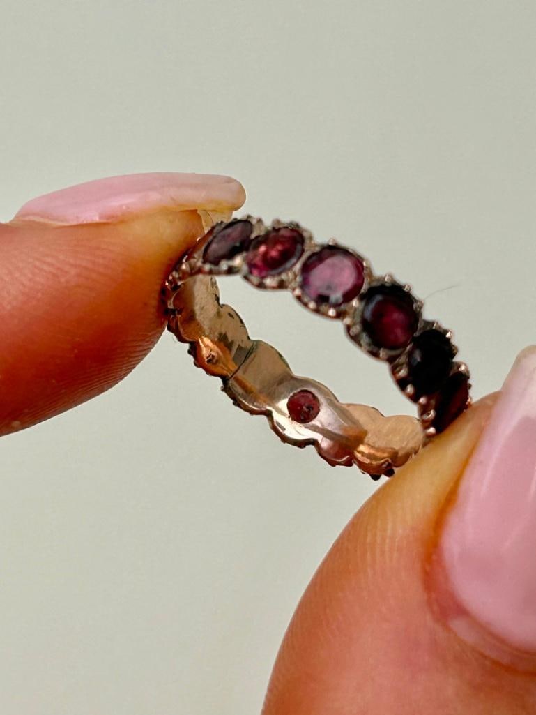 Georgian Flat Cut Garnet Full Eternity Band Ring in Gold - 3