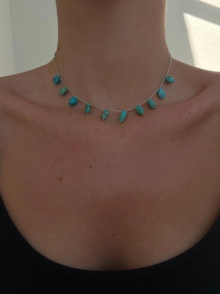 Antique pearl and turquoise necklace with 15ct gold bracelet clasp - 4