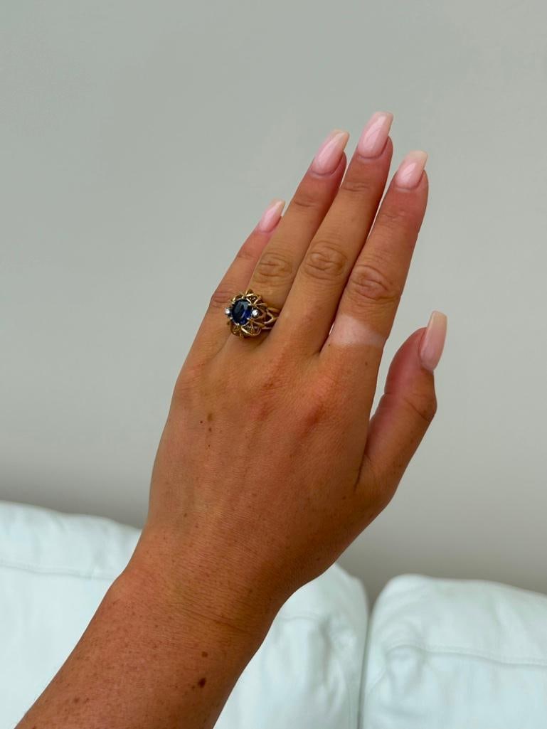 Vintage 18ct Yellow Gold Sapphire and Diamond Ring Band - 4